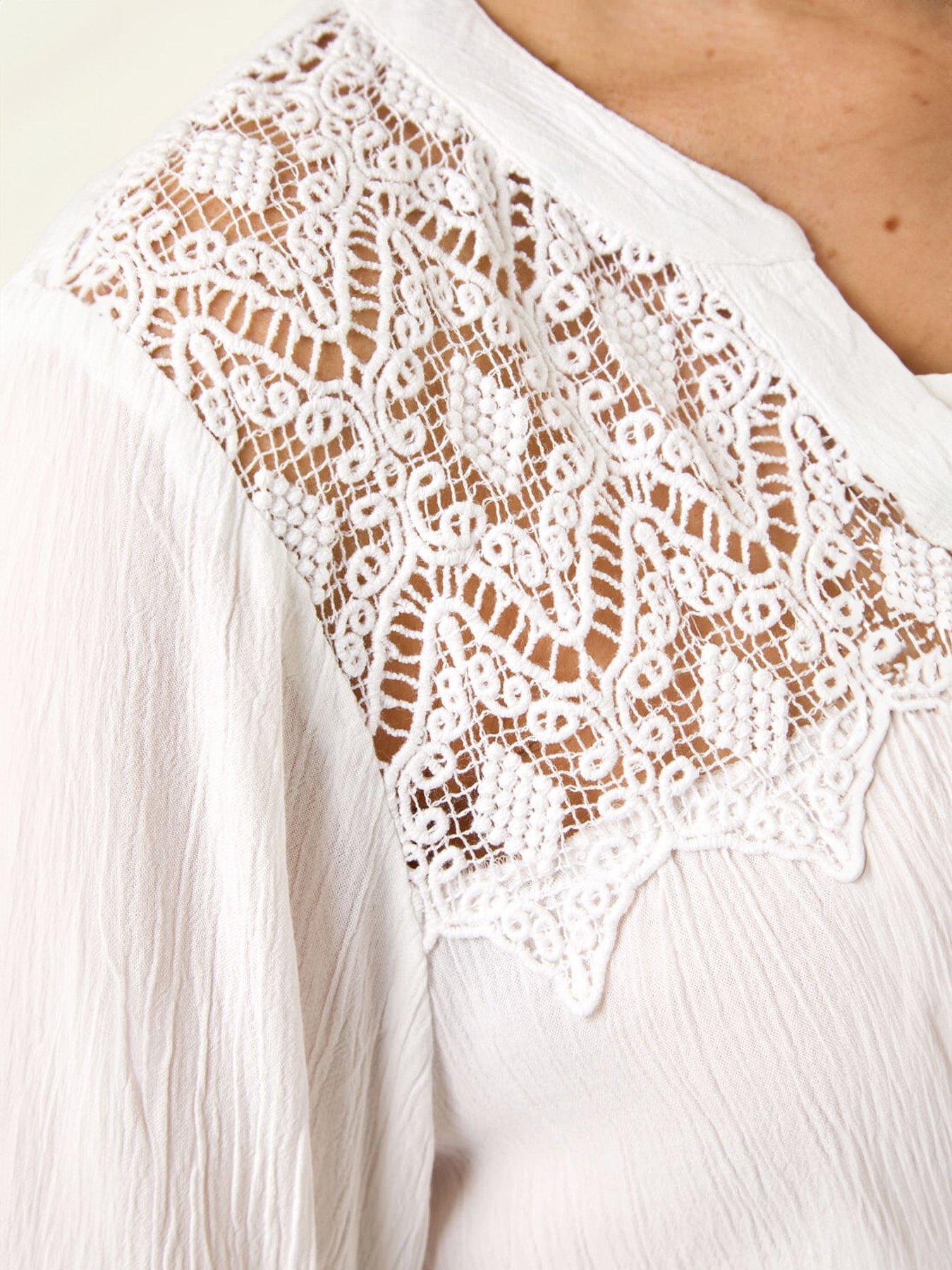  image of roman-lace-shoulder-v-neck-blouse