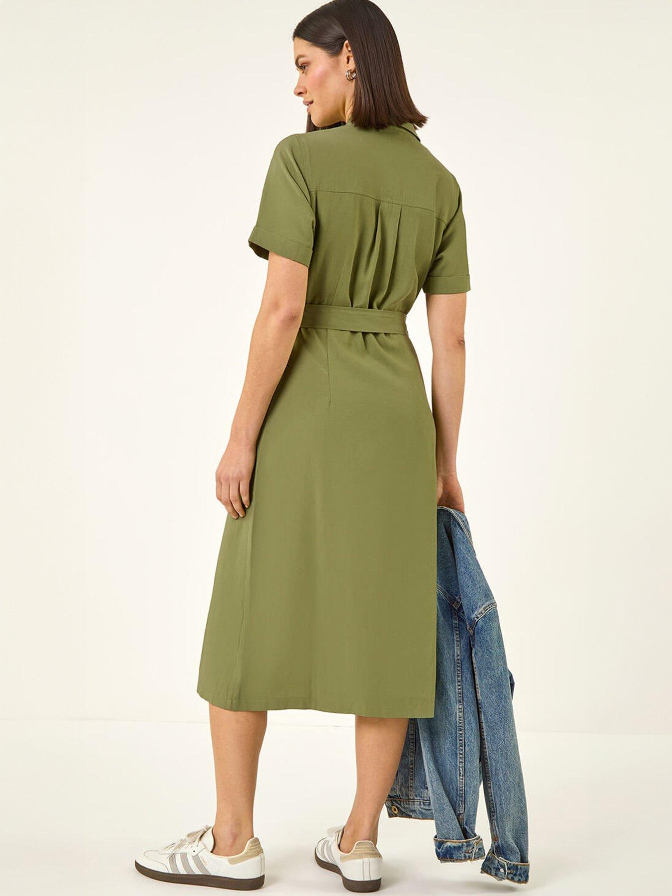 Image 2 of 5 of Roman Button Belted Collared Shirt Dress