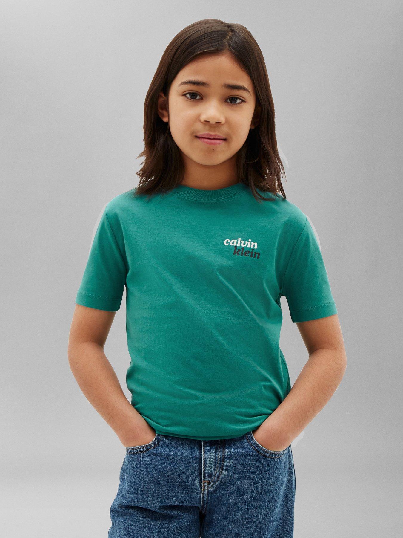 Calvin Klein Jeans Boys Front Back Print Short Sleeve T-Shirt - Teal