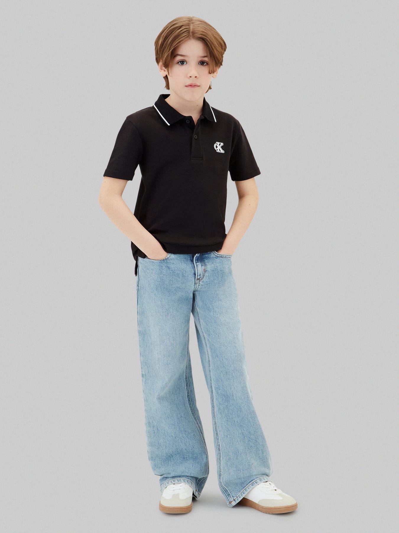 Calvin Klein Jeans Boys Ck Monogram Short Sleeve Polo Shirt - Black
