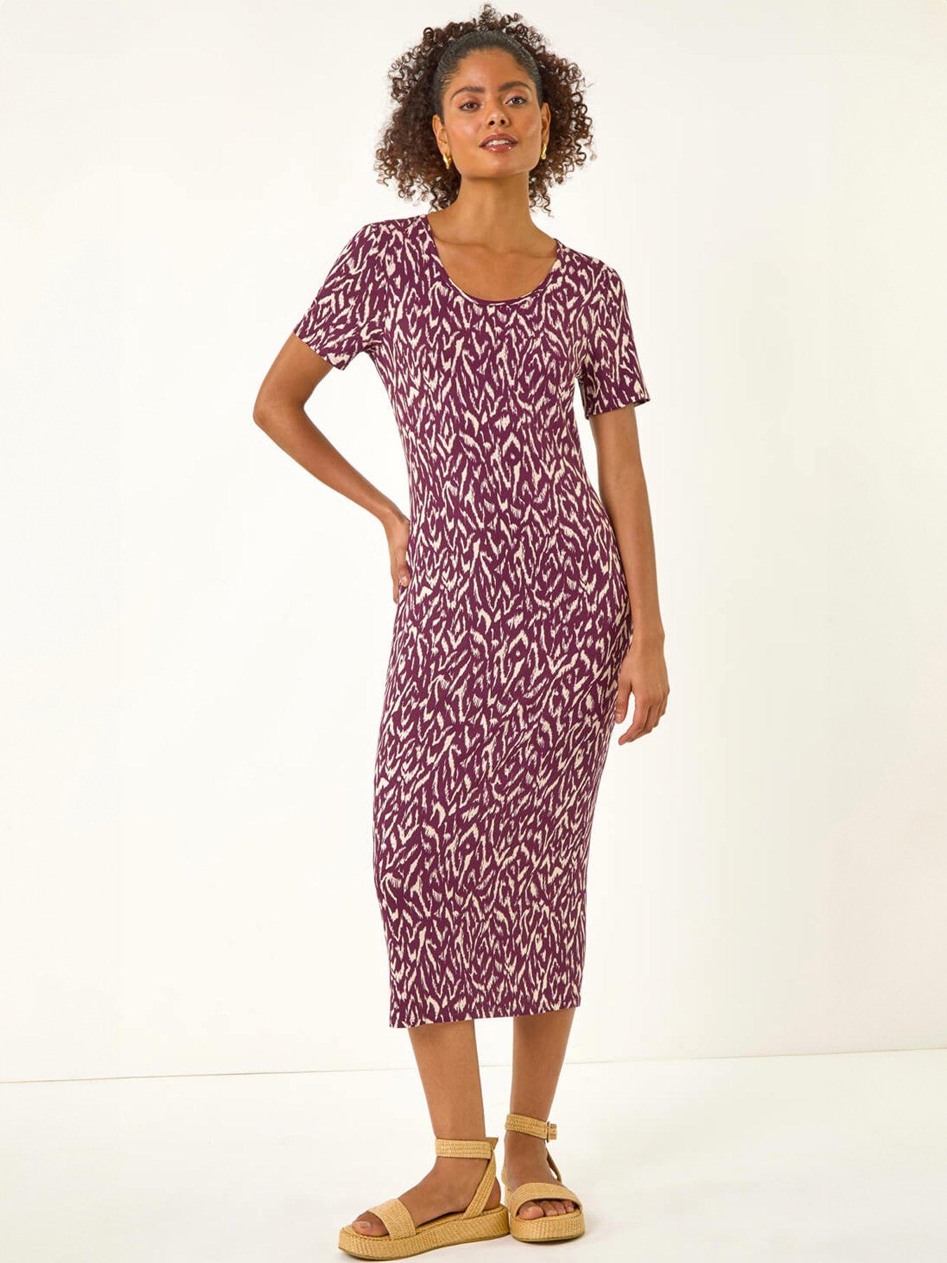 Image 1 of 5 of Roman Dusk Abstract Print Stretch Midi Dress