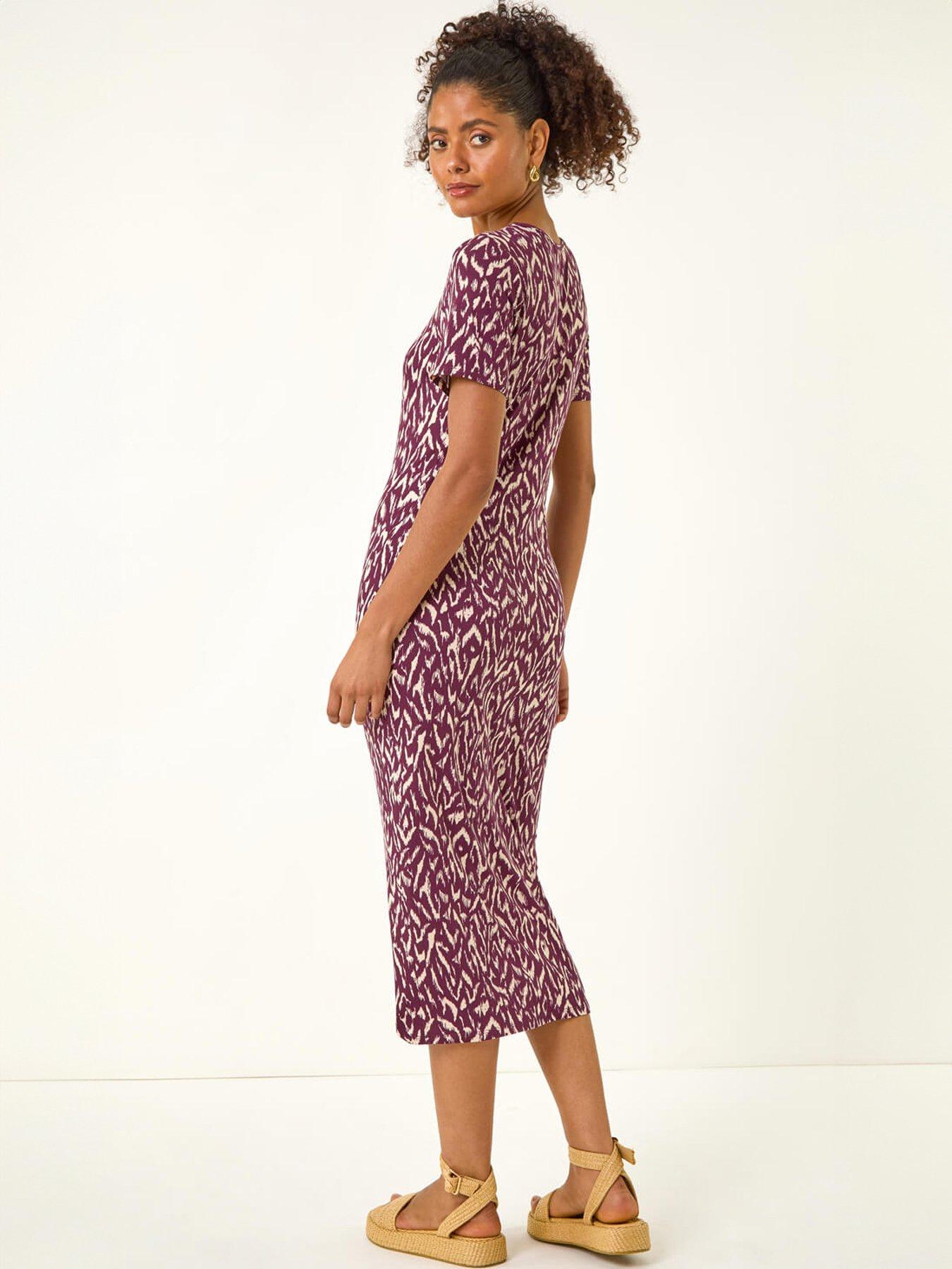 Image 2 of 5 of Roman Dusk Abstract Print Stretch Midi Dress