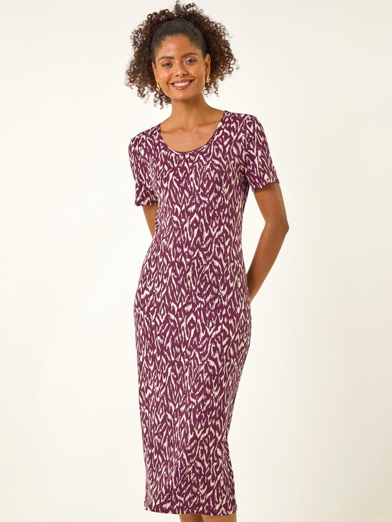 Image 4 of 5 of Roman Dusk Abstract Print Stretch Midi Dress