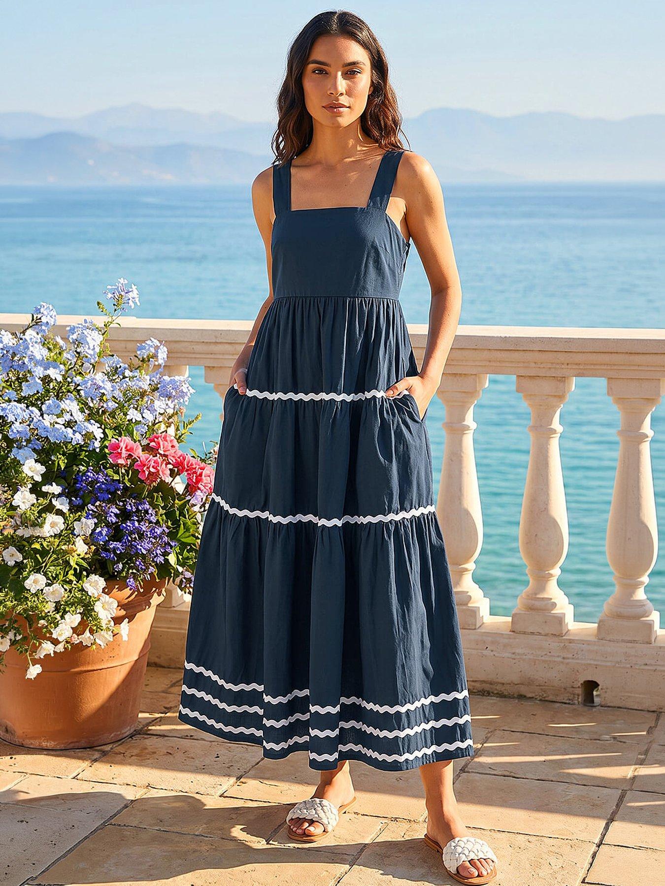 Roman Ric Rac Tiered Midi Dress