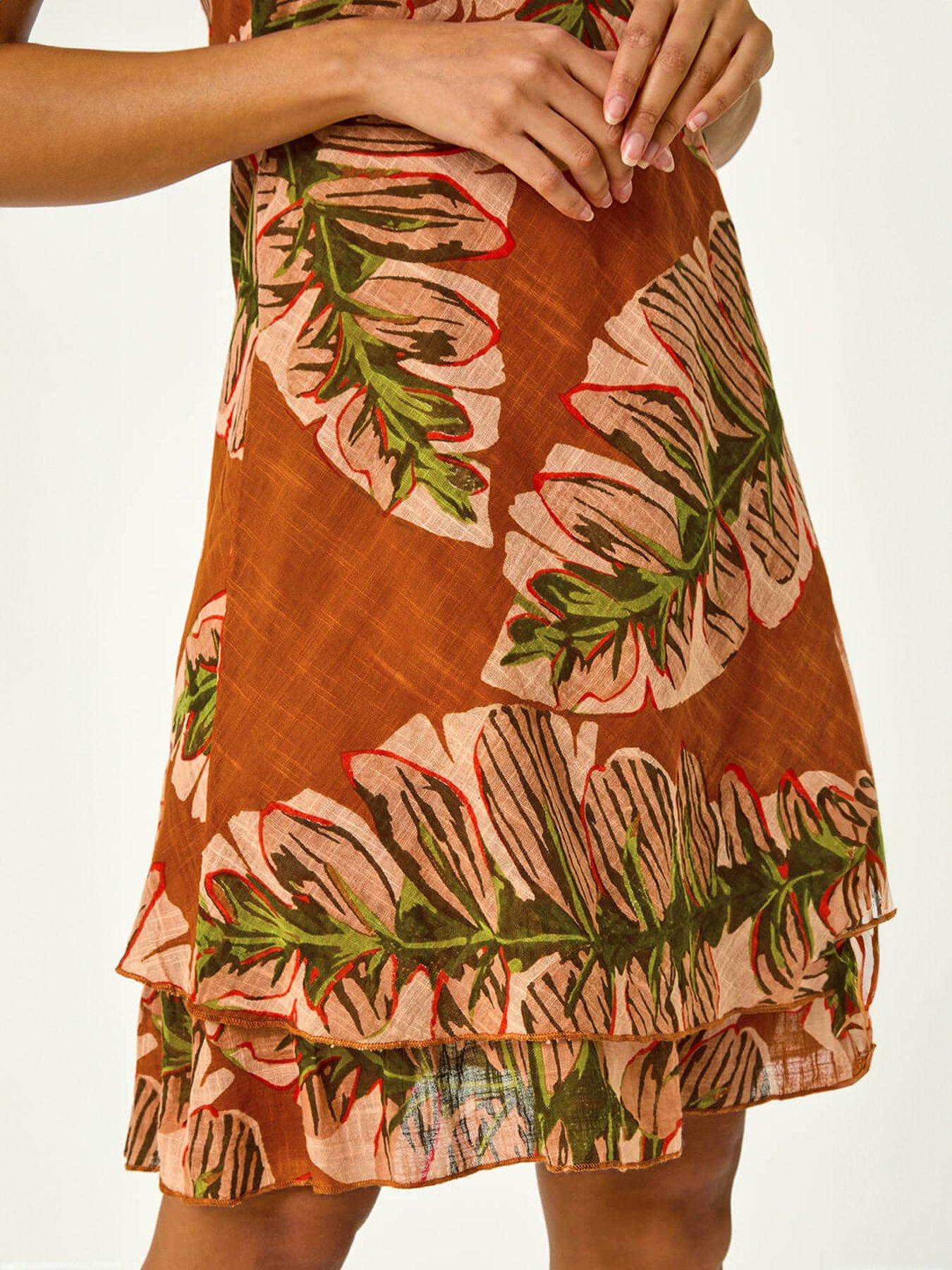  image of roman-leaf-print-double-layer-dress