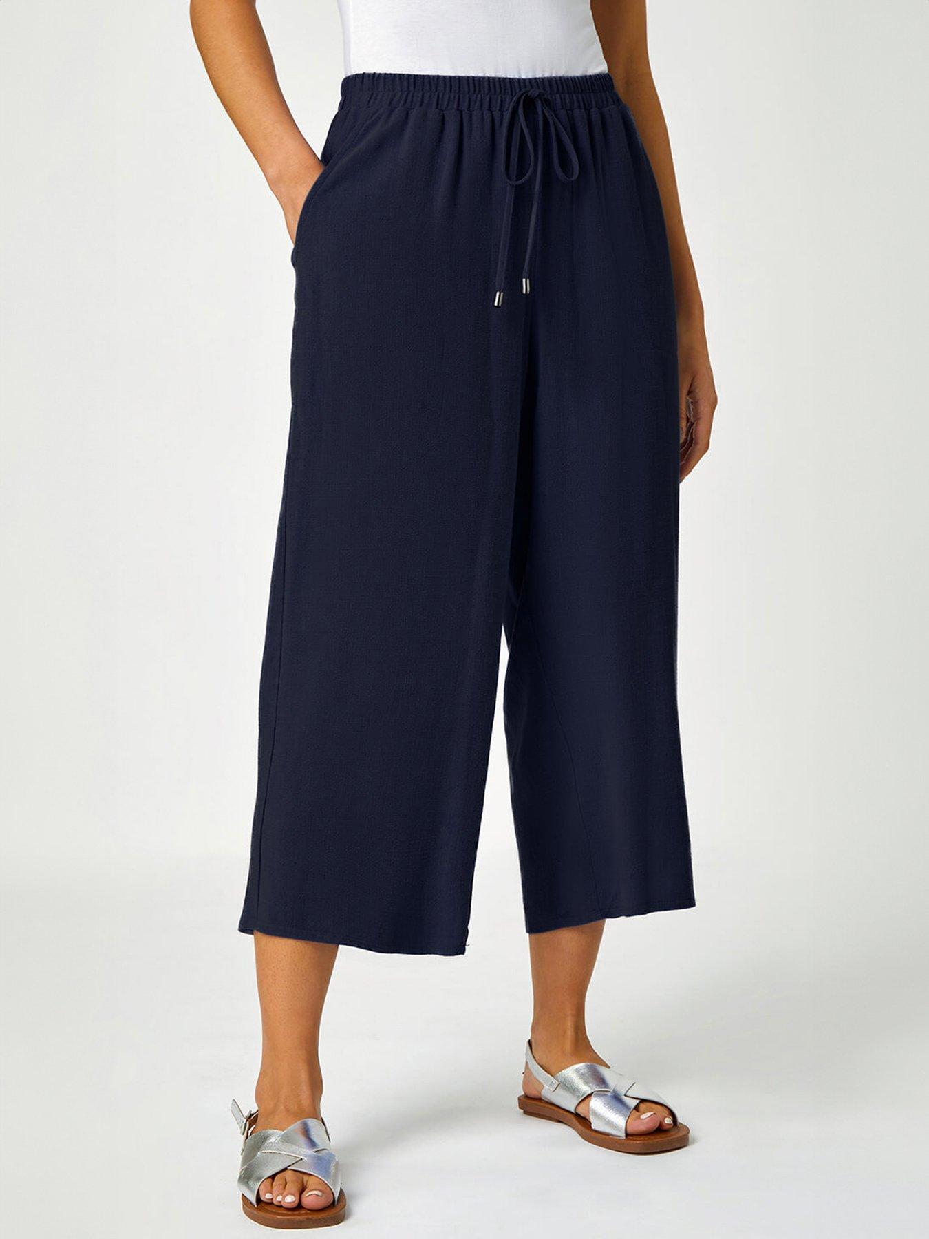 Roman Petite Linen Mix Wide Cropped Trousers