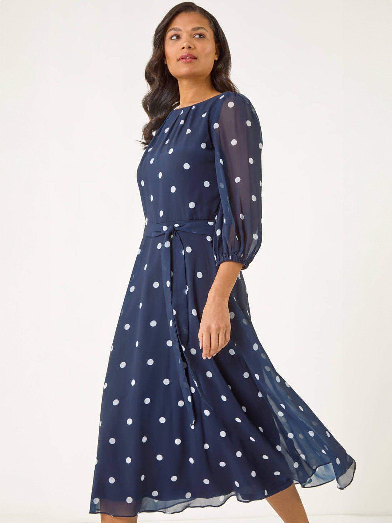 Roman Spot Print Chiffon Pleated Midi Dress