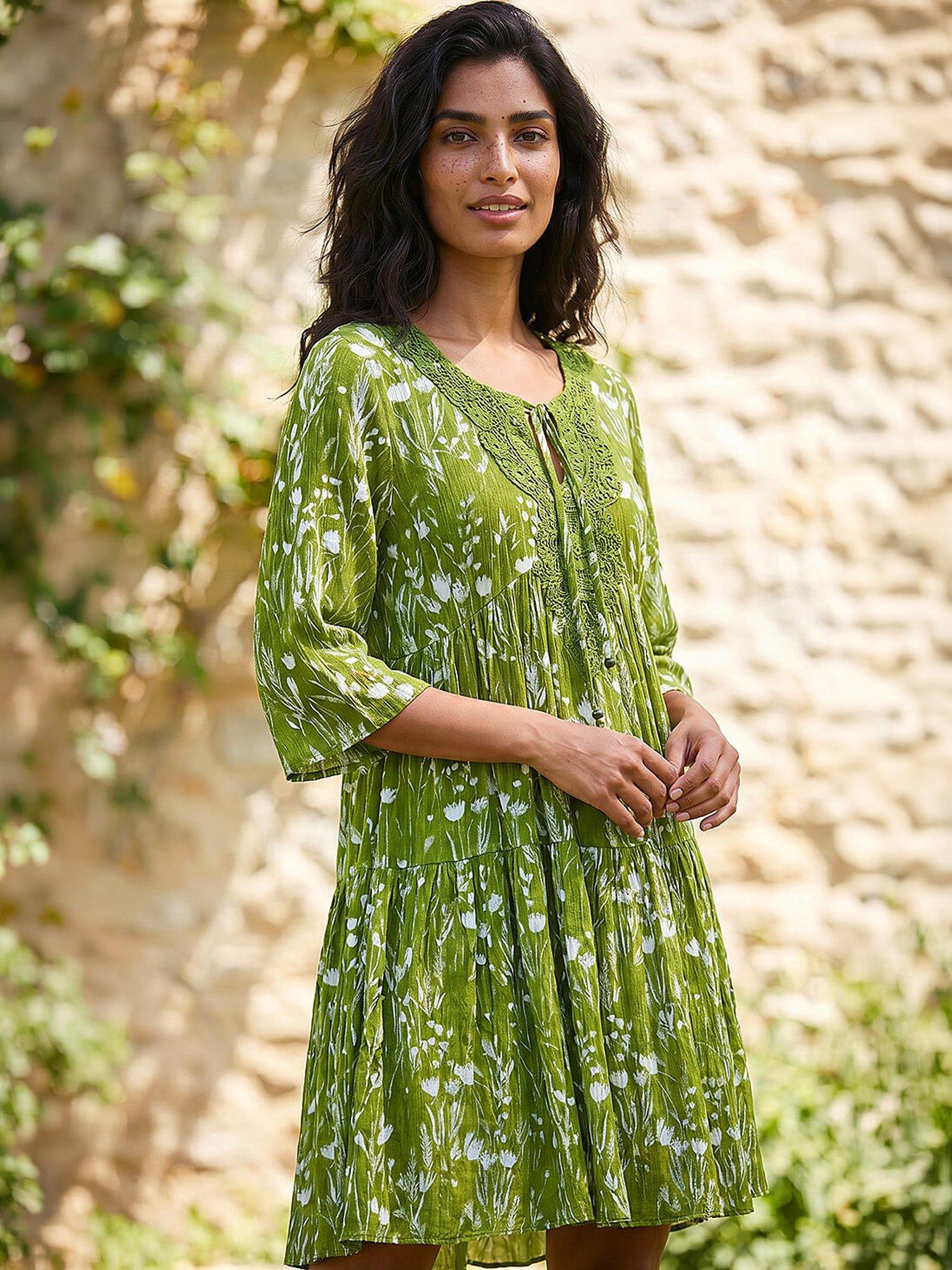 Roman Aztec Print Lace Detail Smock Dress