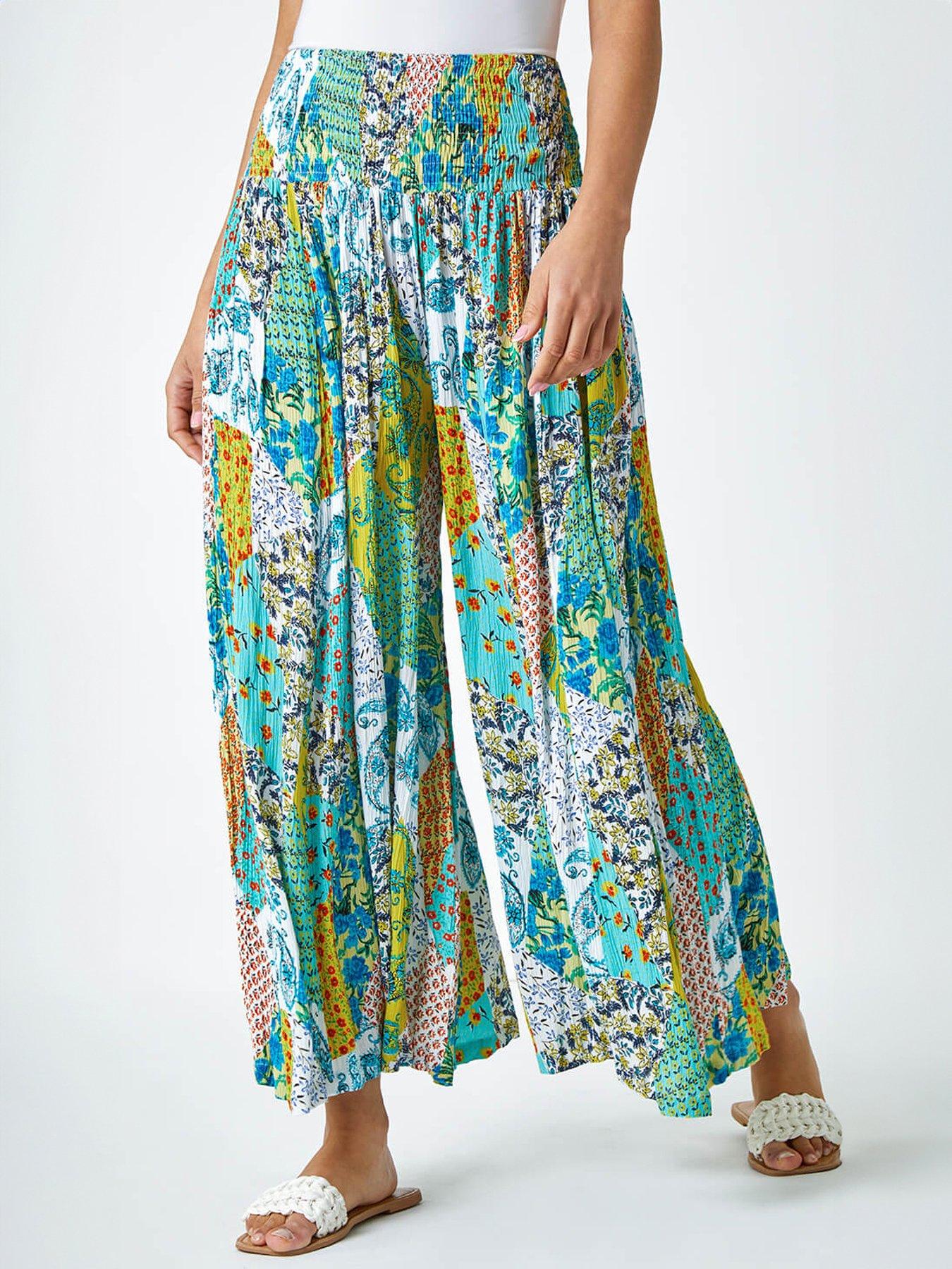 front image of roman-paisley-elasticated-stretch-palazzo-trousers