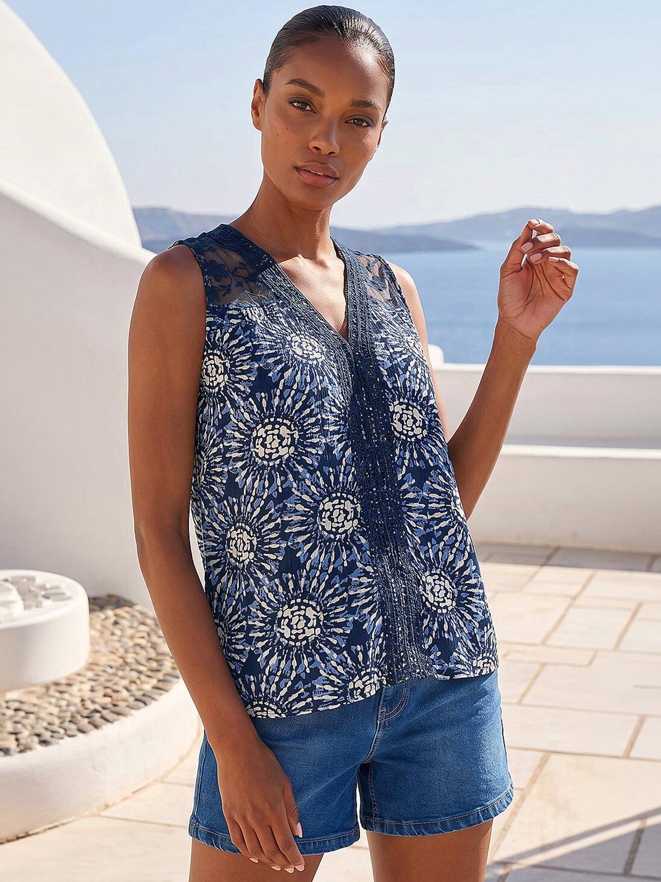 Image 1 of 4 of Roman Tie Dye Lace Detail Vest - Blue