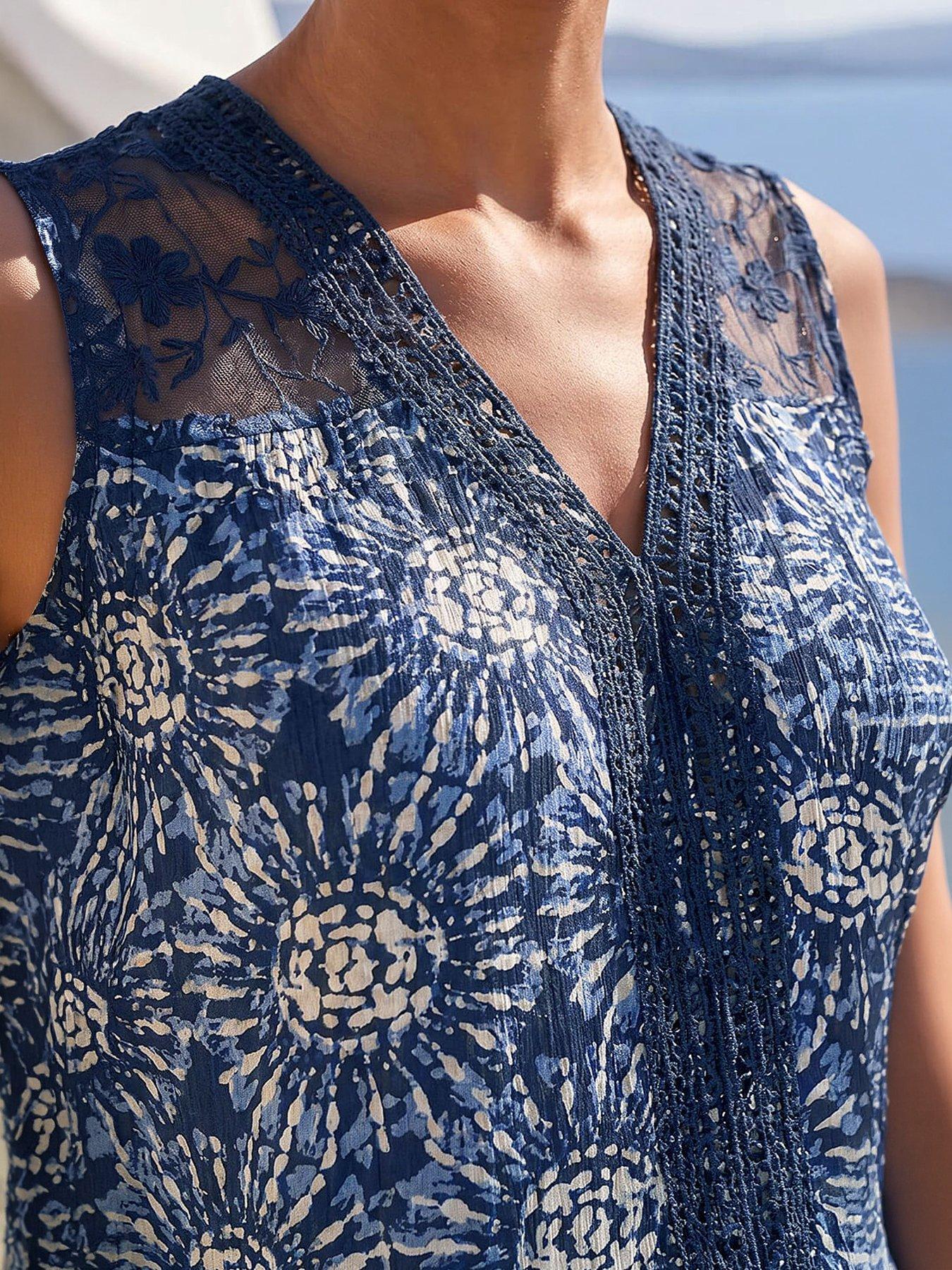 Image 2 of 4 of Roman Tie Dye Lace Detail Vest - Blue