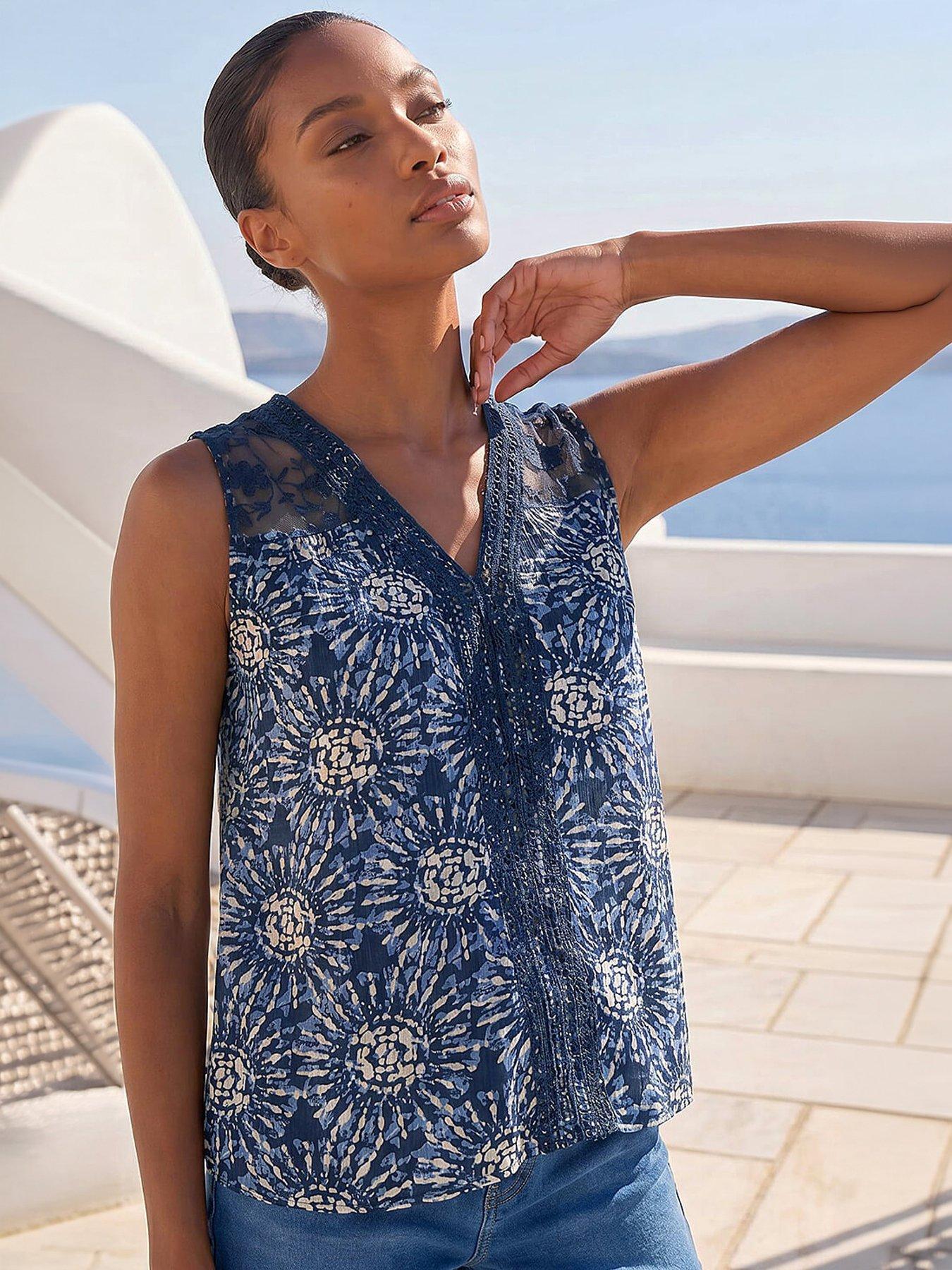Image 4 of 4 of Roman Tie Dye Lace Detail Vest - Blue