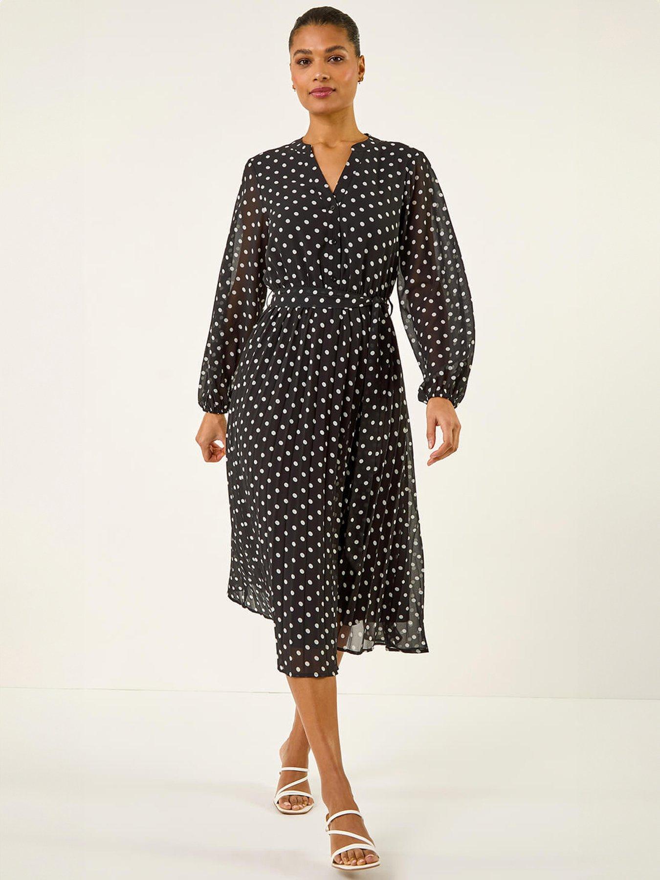 Roman Spot Print Pleated Midi Dress