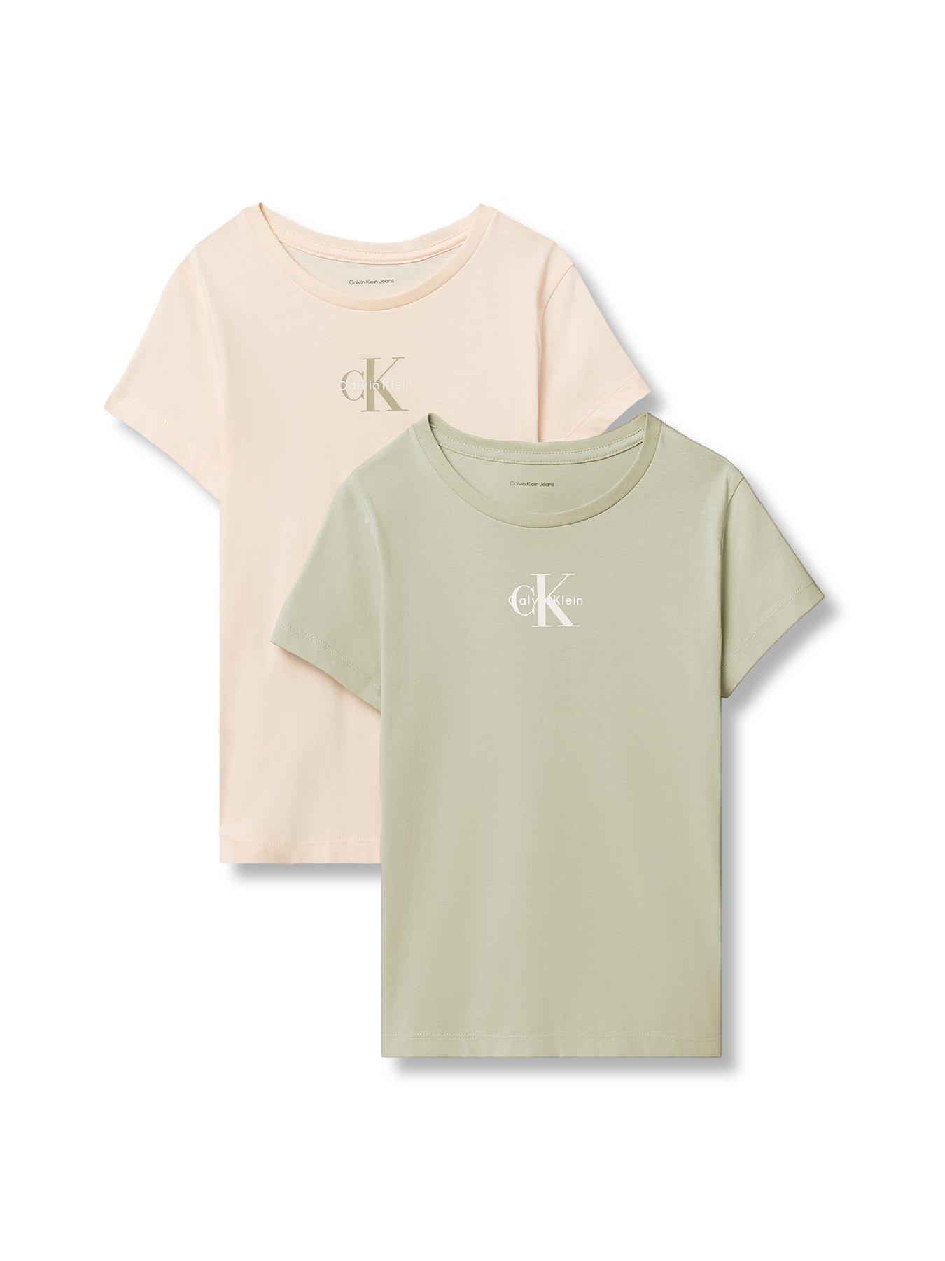 Calvin Klein Jeans Girls 2-Pack Slim Monologo Short Sleeve T-Shirts - Multi