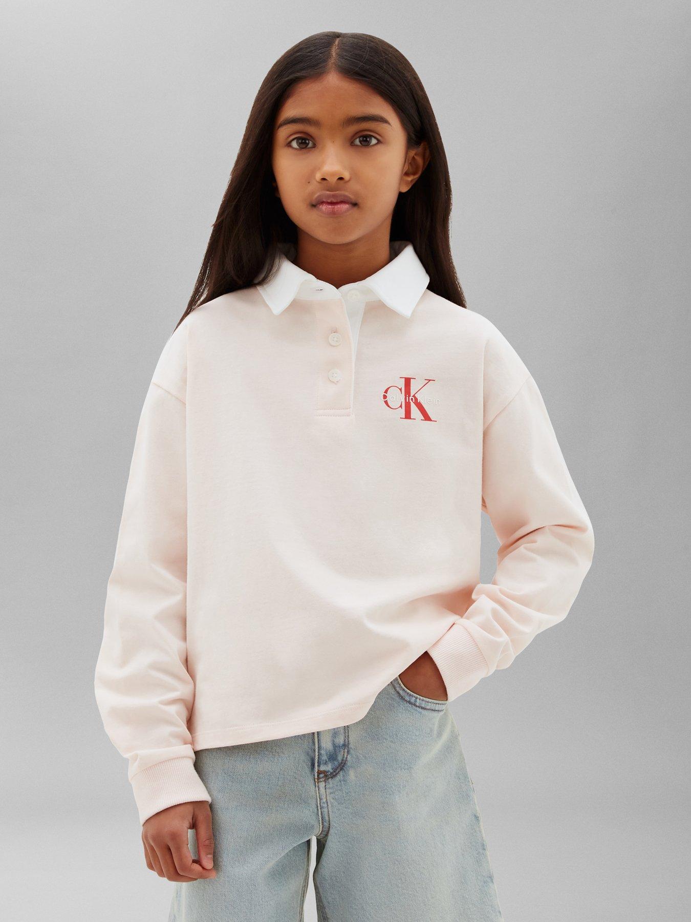 Calvin Klein Jeans Girls Mini Me Monologo Long Sleeve Rugby Top - Pink