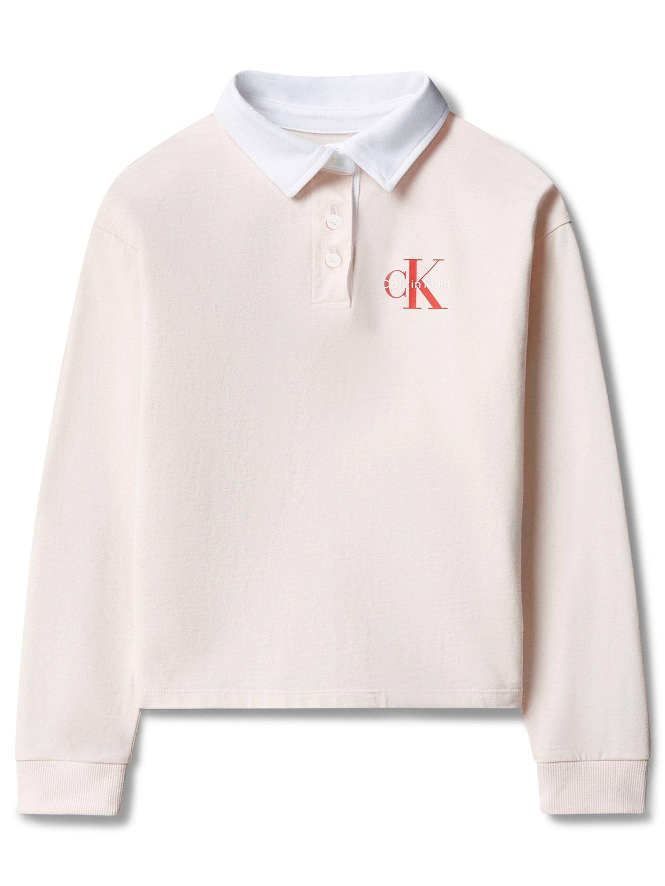 Image 2 of 5 of Calvin Klein Jeans Girls Mini Me Monologo Long Sleeve Rugby Top - Pink