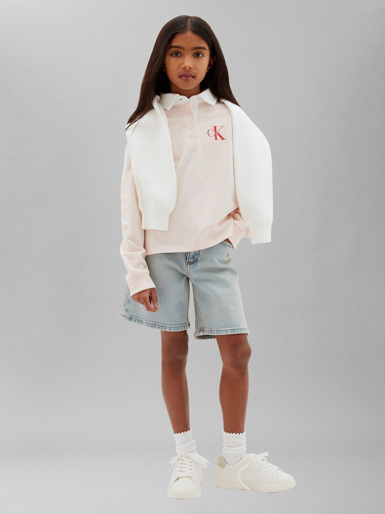 Image 4 of 5 of Calvin Klein Jeans Girls Mini Me Monologo Long Sleeve Rugby Top - Pink