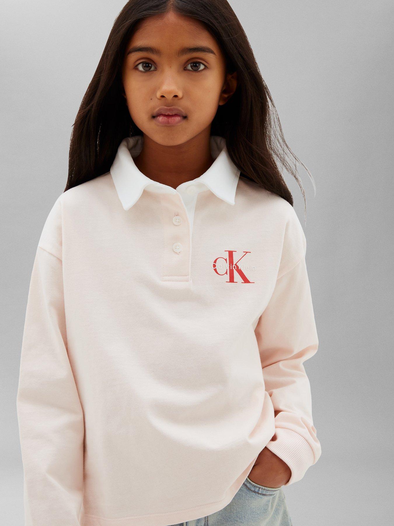 Image 5 of 5 of Calvin Klein Jeans Girls Mini Me Monologo Long Sleeve Rugby Top - Pink