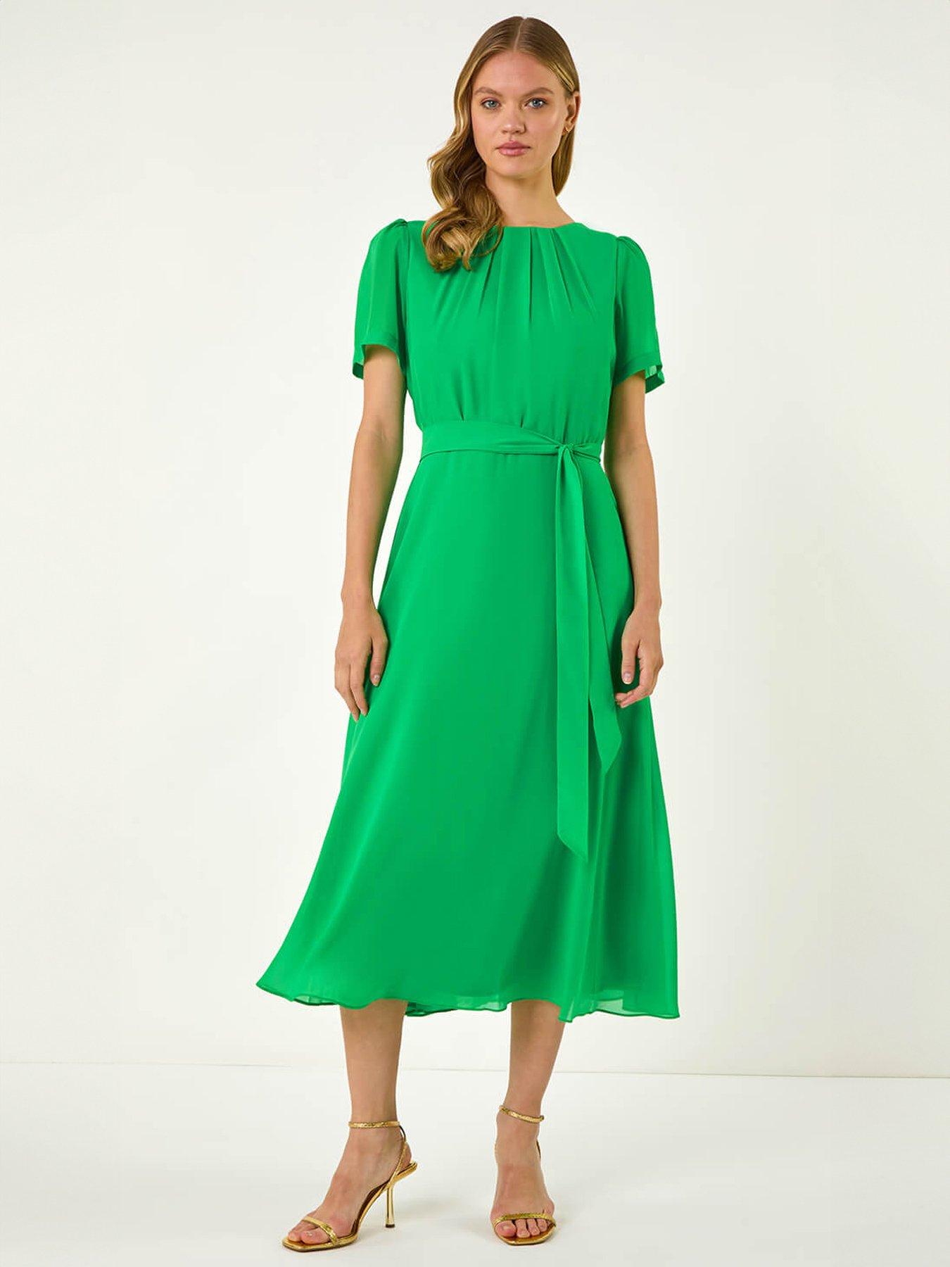 Image 1 of 5 of Roman Pleated Chiffon Midi Dress