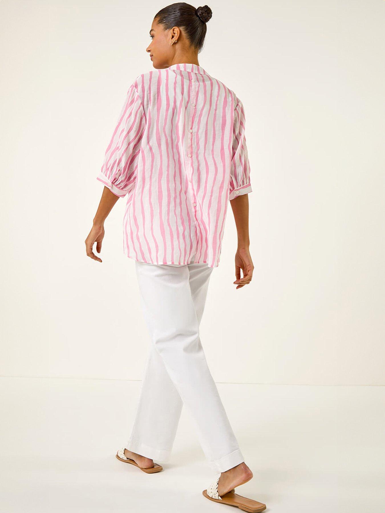 Image 2 of 5 of Roman Stripe Print V-neck Blouse
