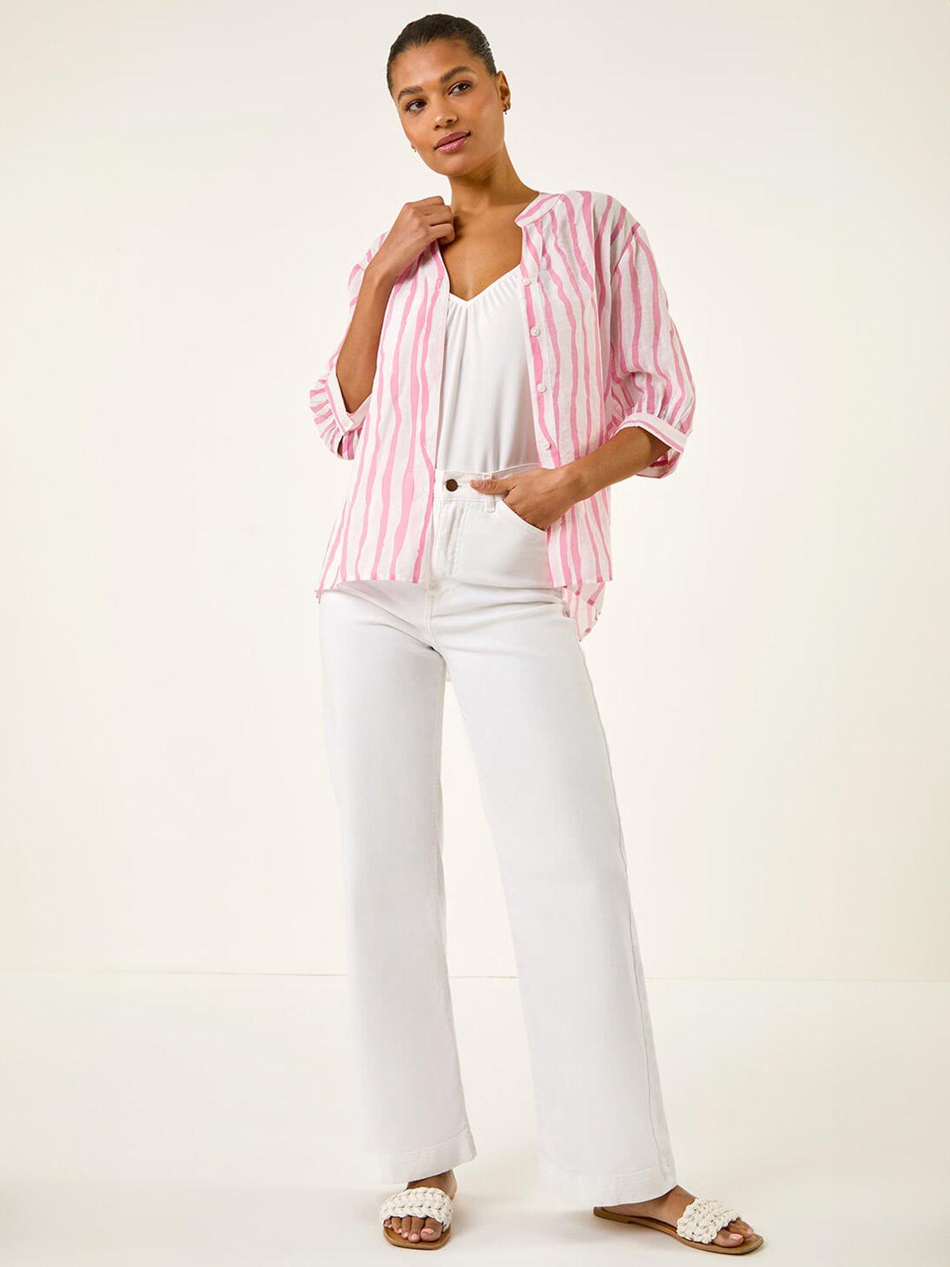Image 3 of 5 of Roman Stripe Print V-neck Blouse
