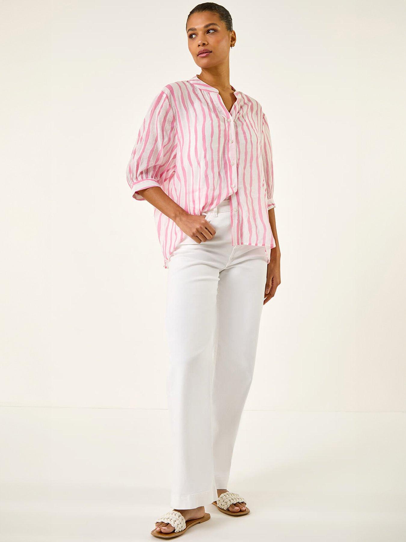 Image 4 of 5 of Roman Stripe Print V-neck Blouse
