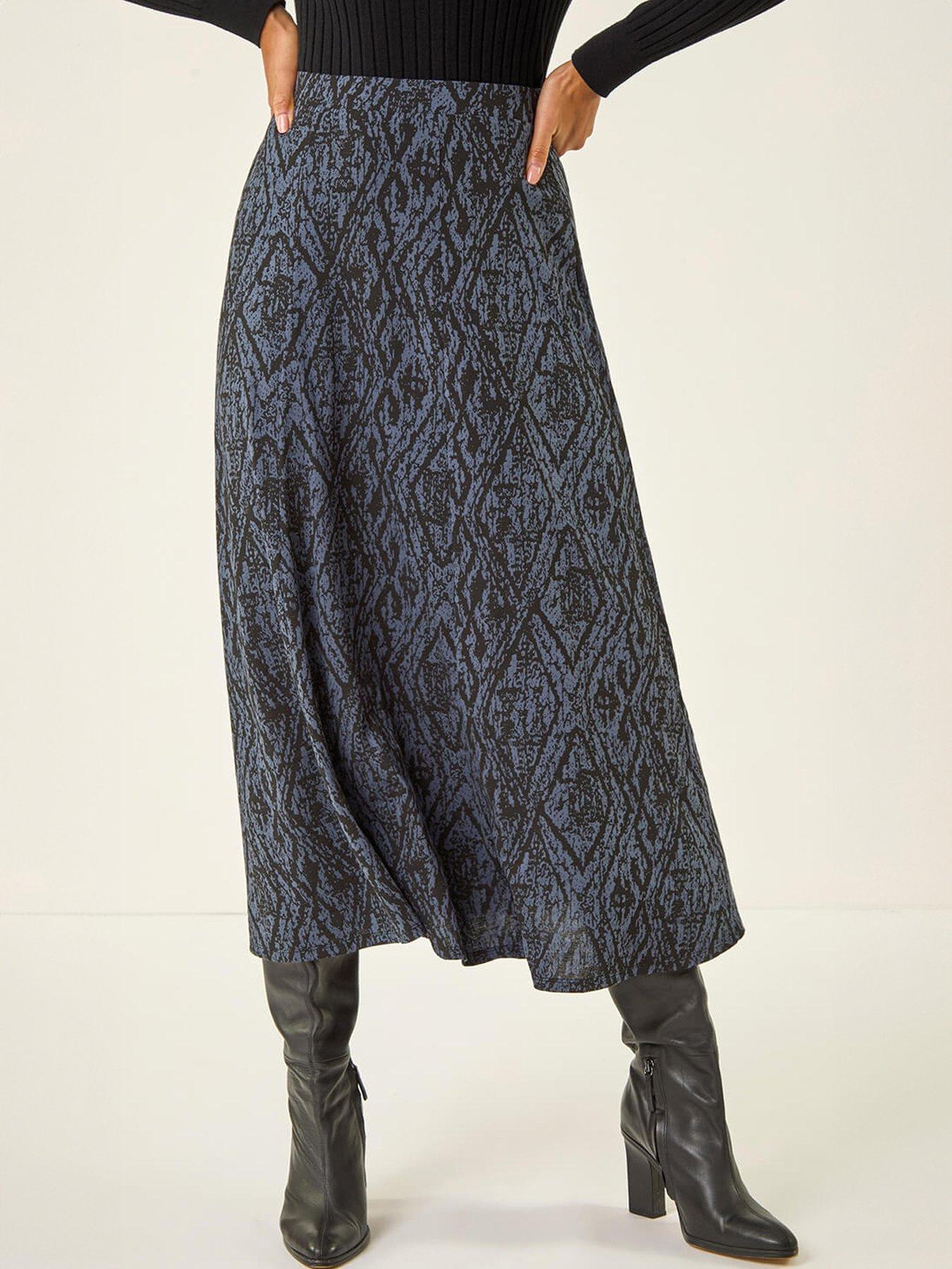 Roman Abstract Diamond Print Midi Skirt