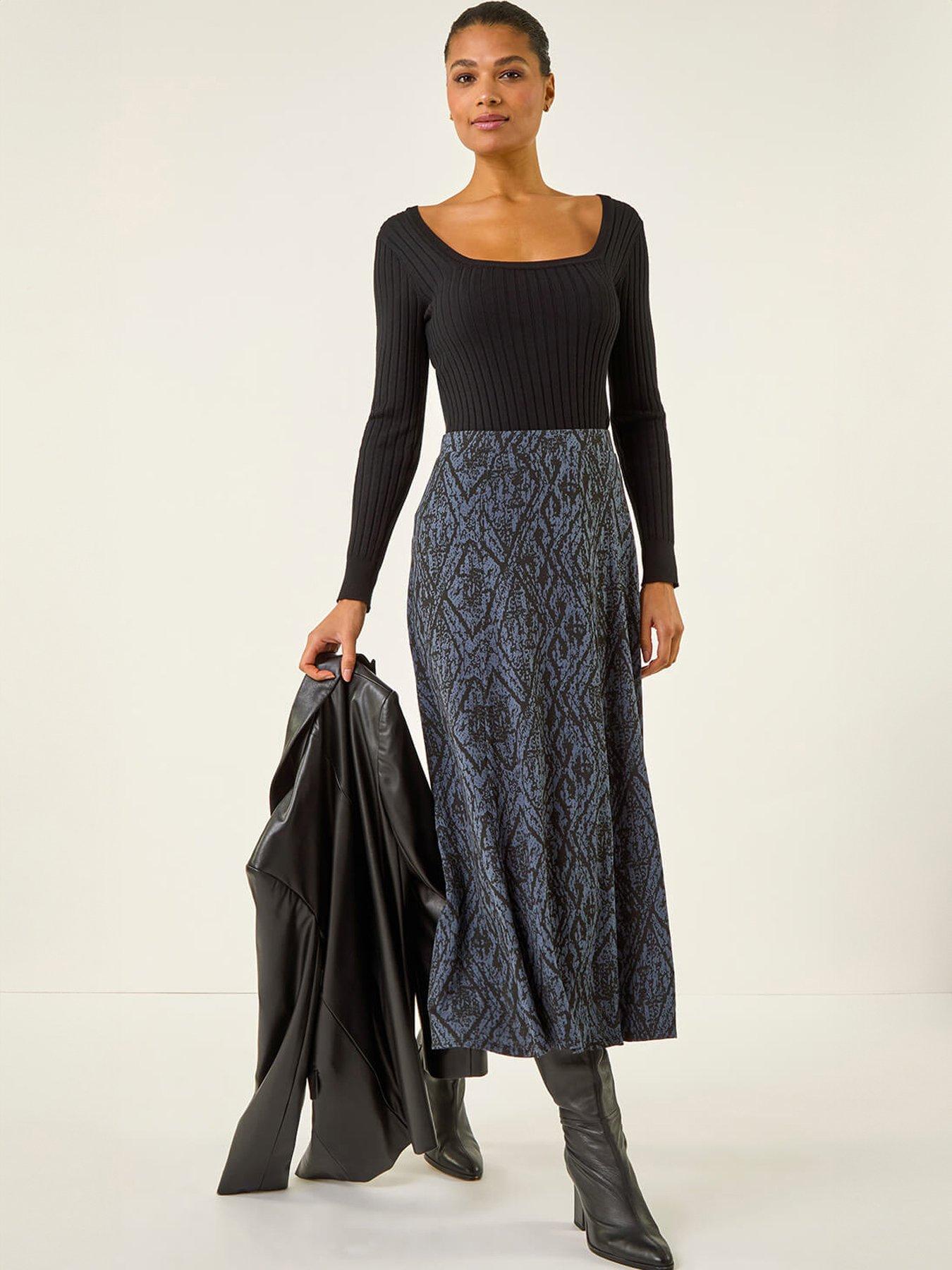 Image 3 of 5 of Roman Abstract Diamond Print Midi Skirt
