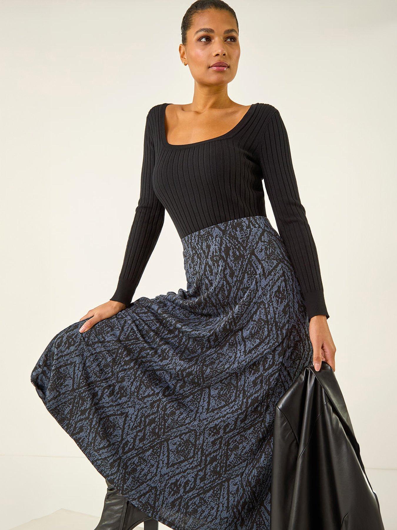 Image 4 of 5 of Roman Abstract Diamond Print Midi Skirt