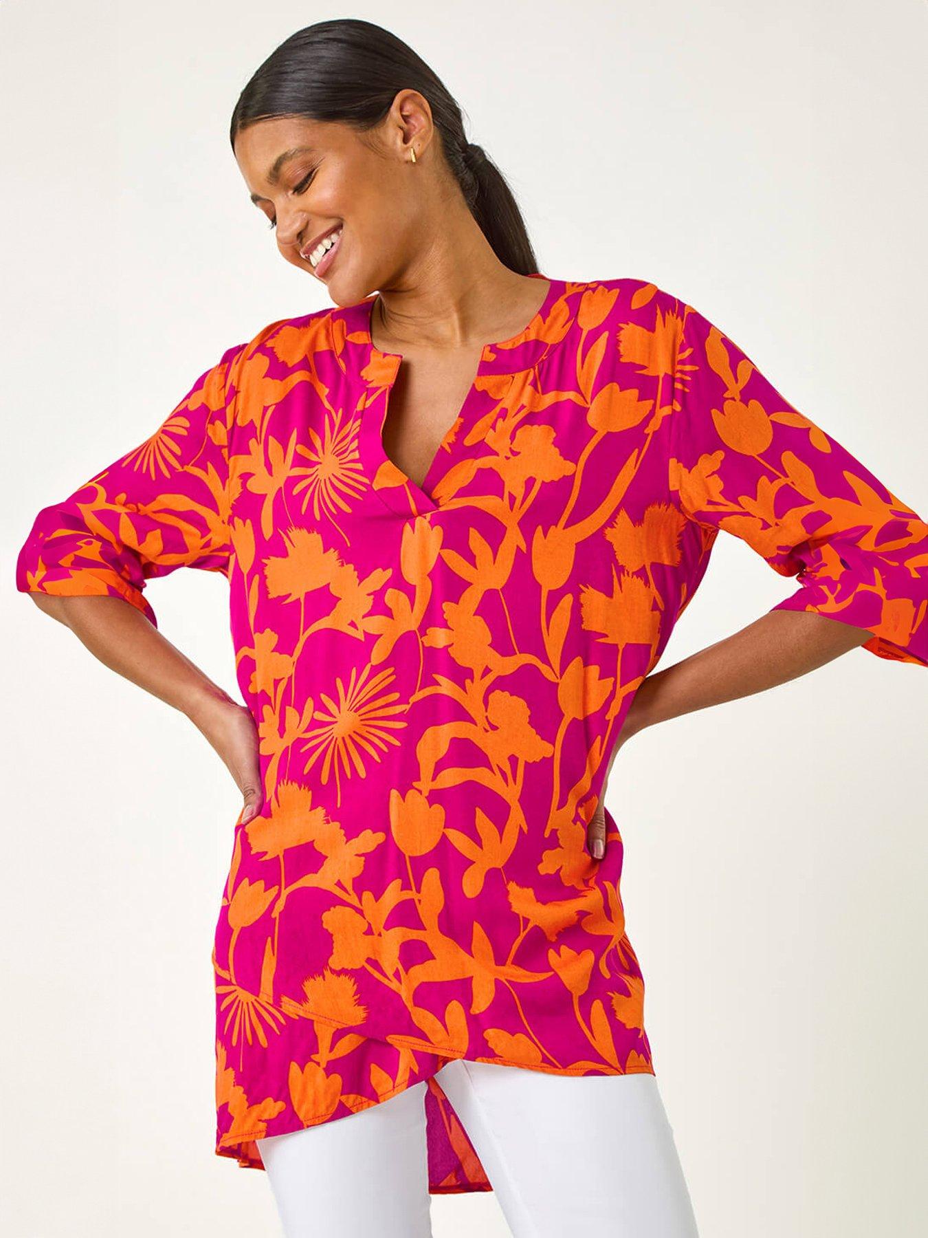 Image 1 of 5 of Roman Floral Wrap Hem Tunic Top