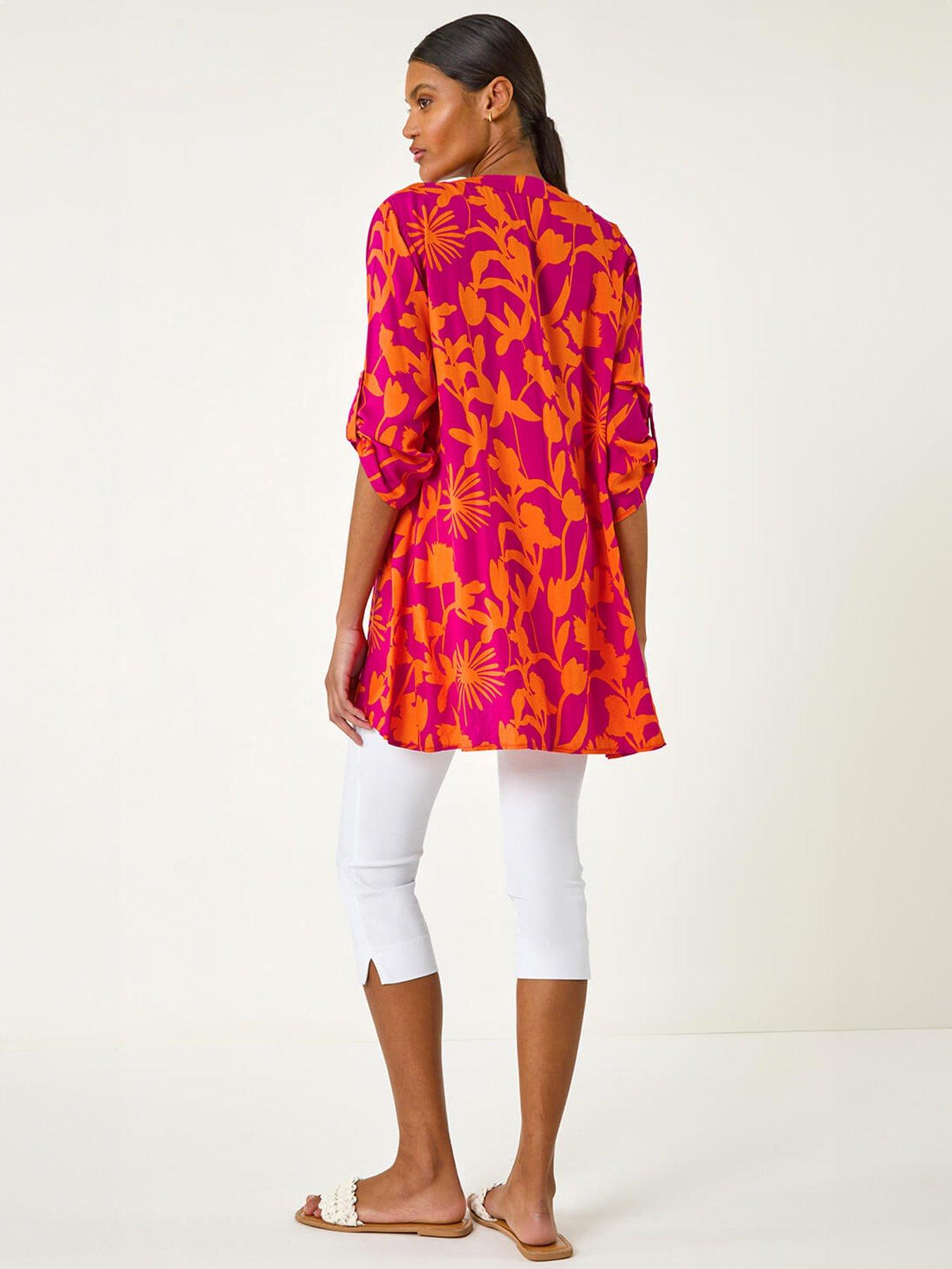Image 2 of 5 of Roman Floral Wrap Hem Tunic Top