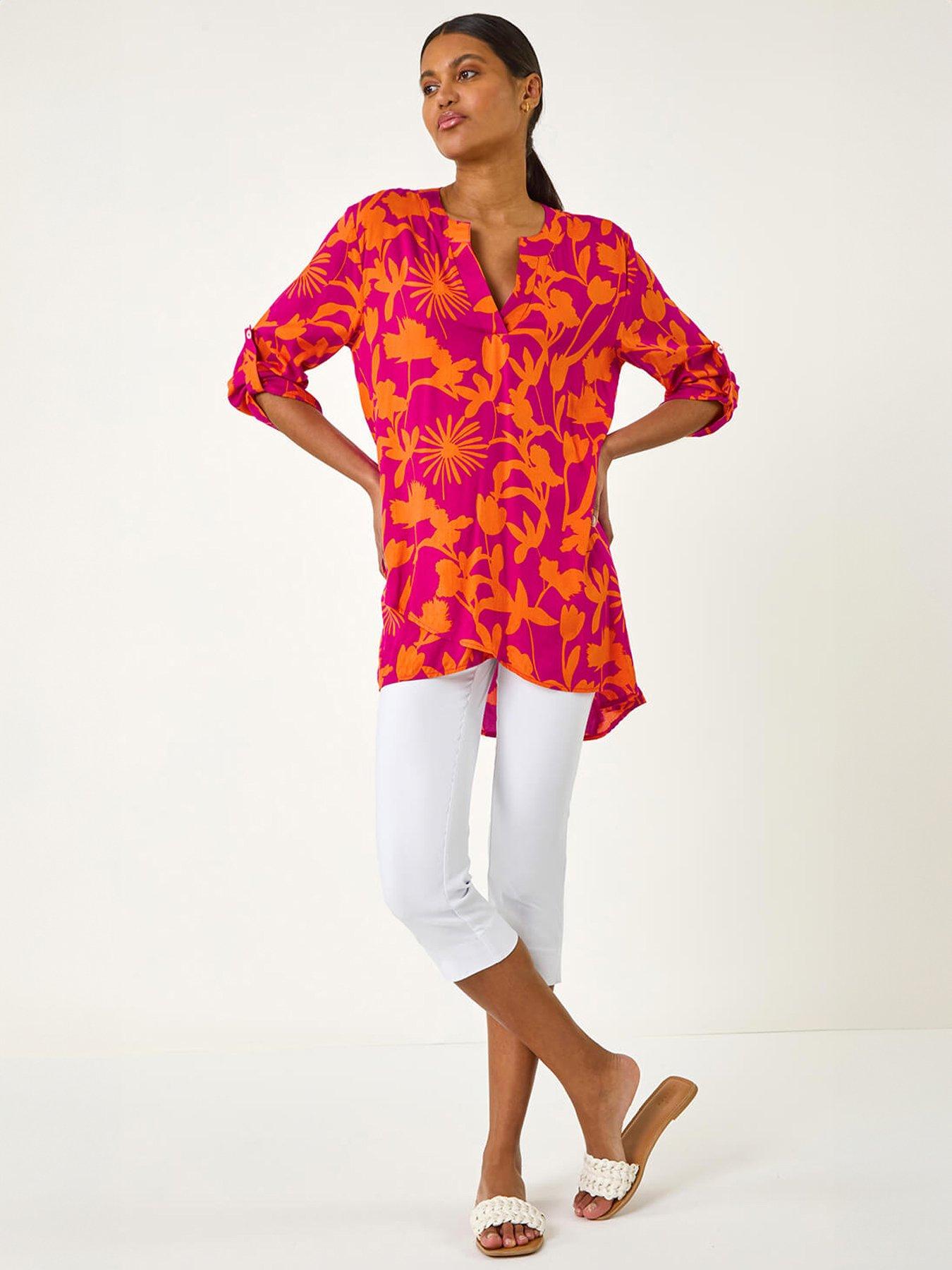 Image 3 of 5 of Roman Floral Wrap Hem Tunic Top