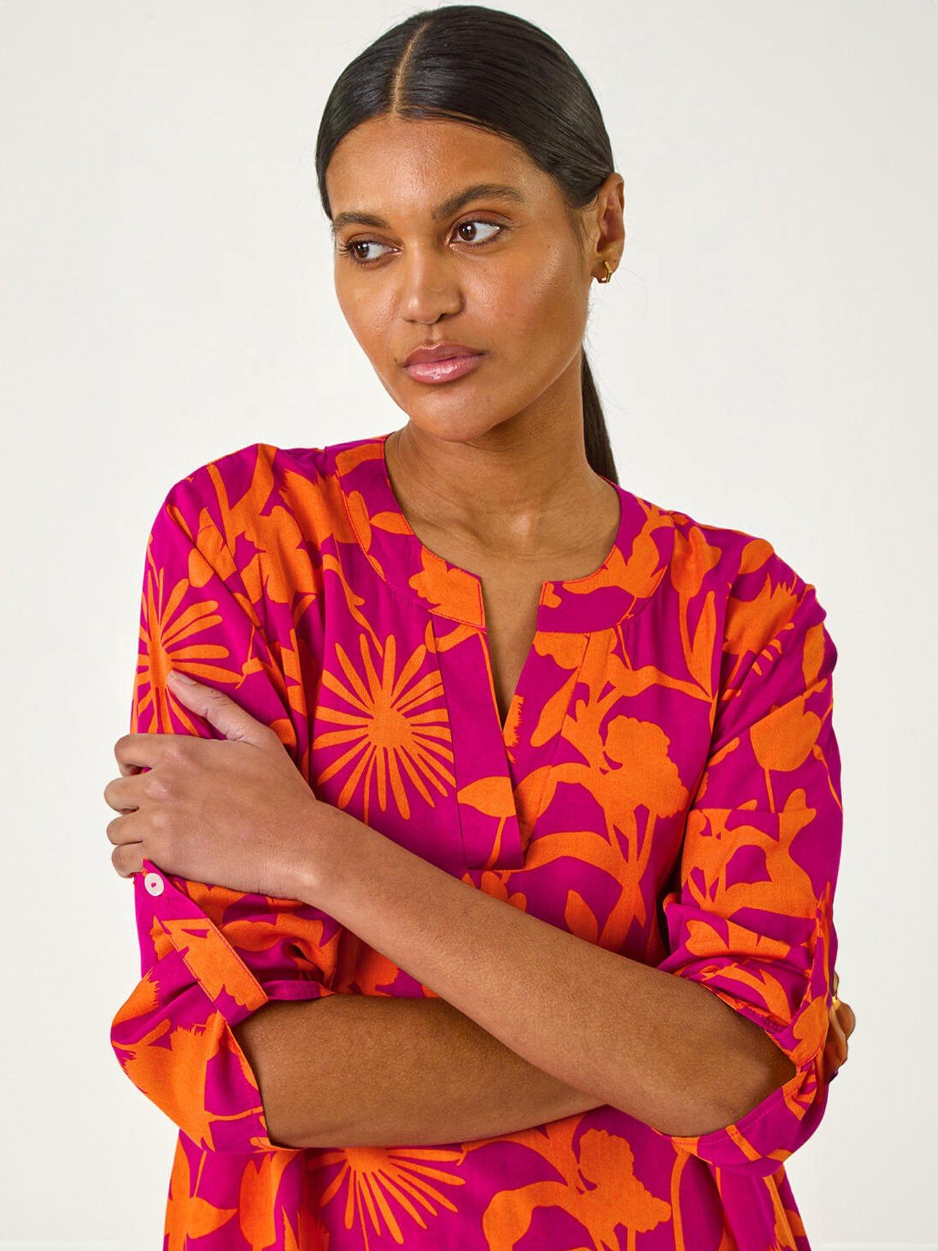Image 4 of 5 of Roman Floral Wrap Hem Tunic Top