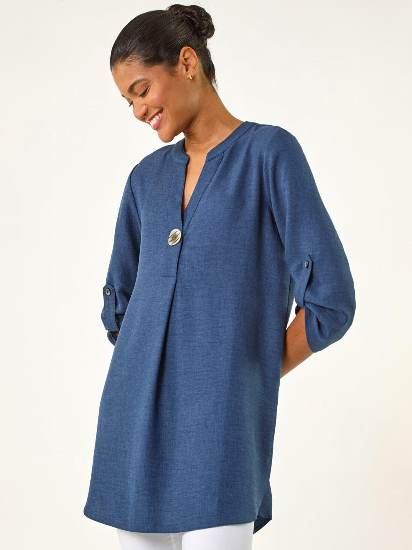 Roman Horn Button Detail Longline Top