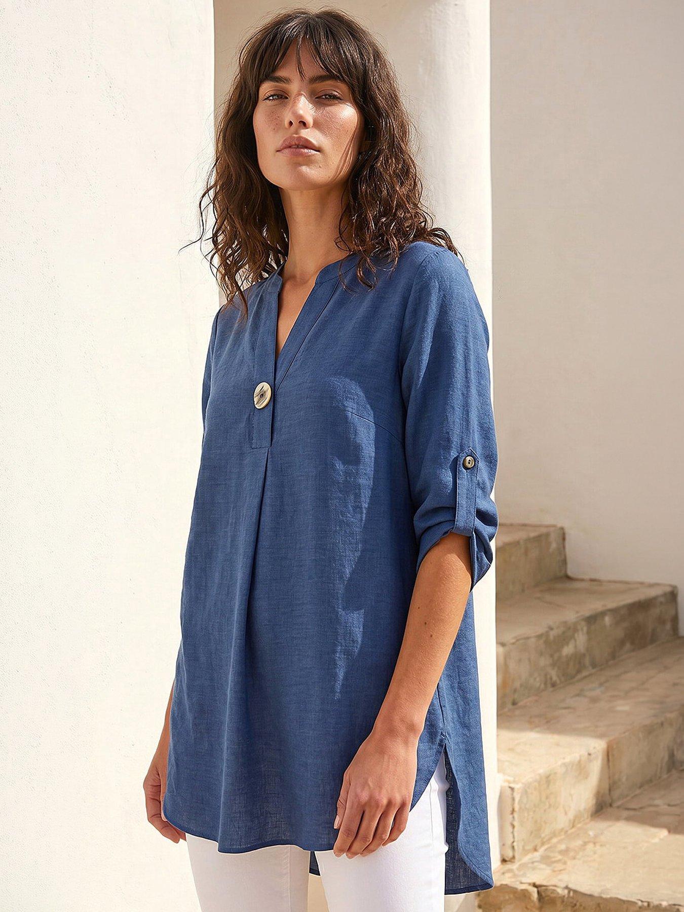 Roman Horn Button Detail Longline Top