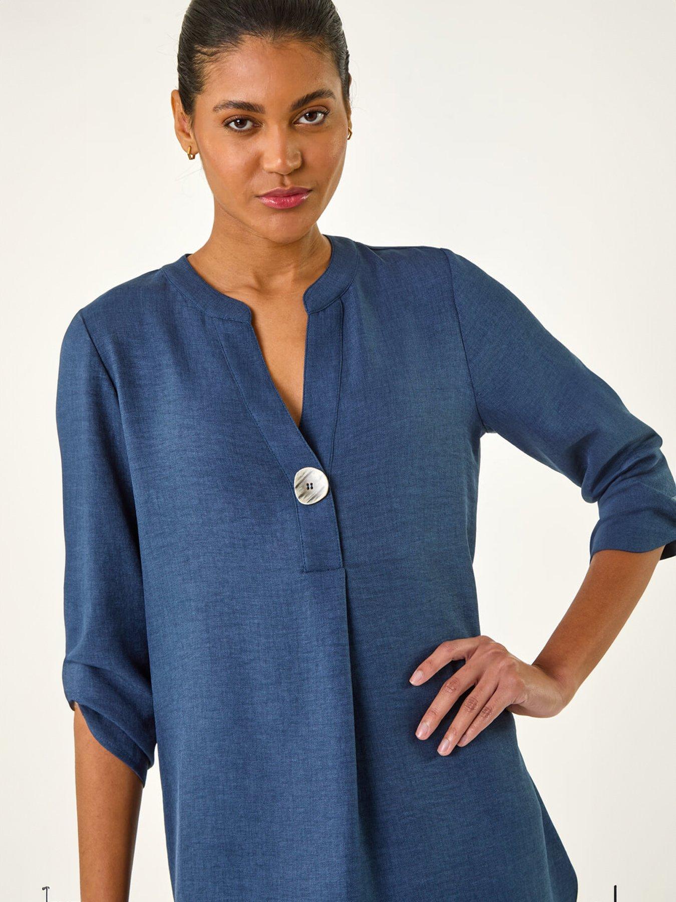 Image 4 of 5 of Roman Horn Button Detail Longline Top