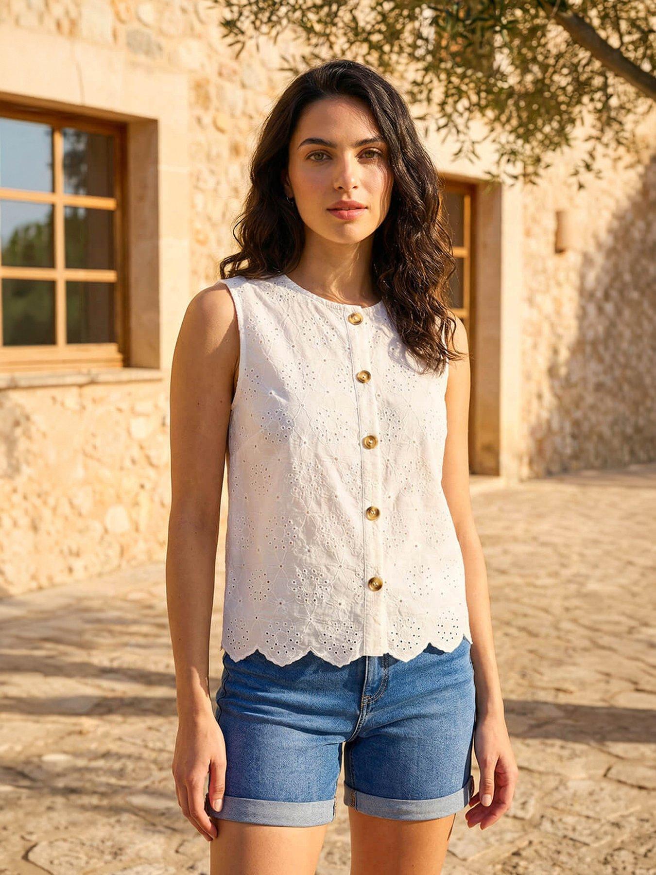 front image of roman-dusk-broderie-button-blouse