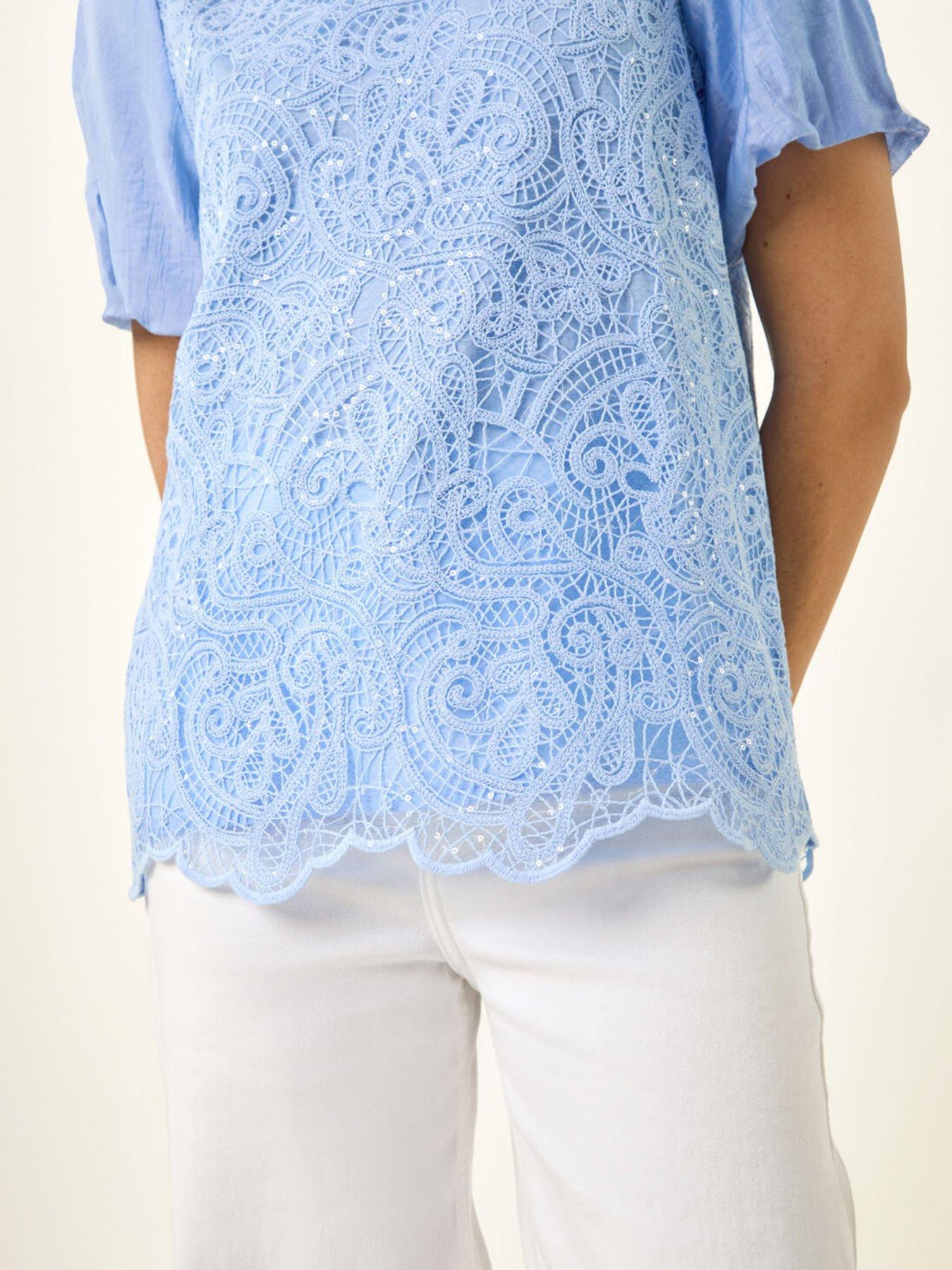  image of roman-panelled-lace-puff-sleeve-top