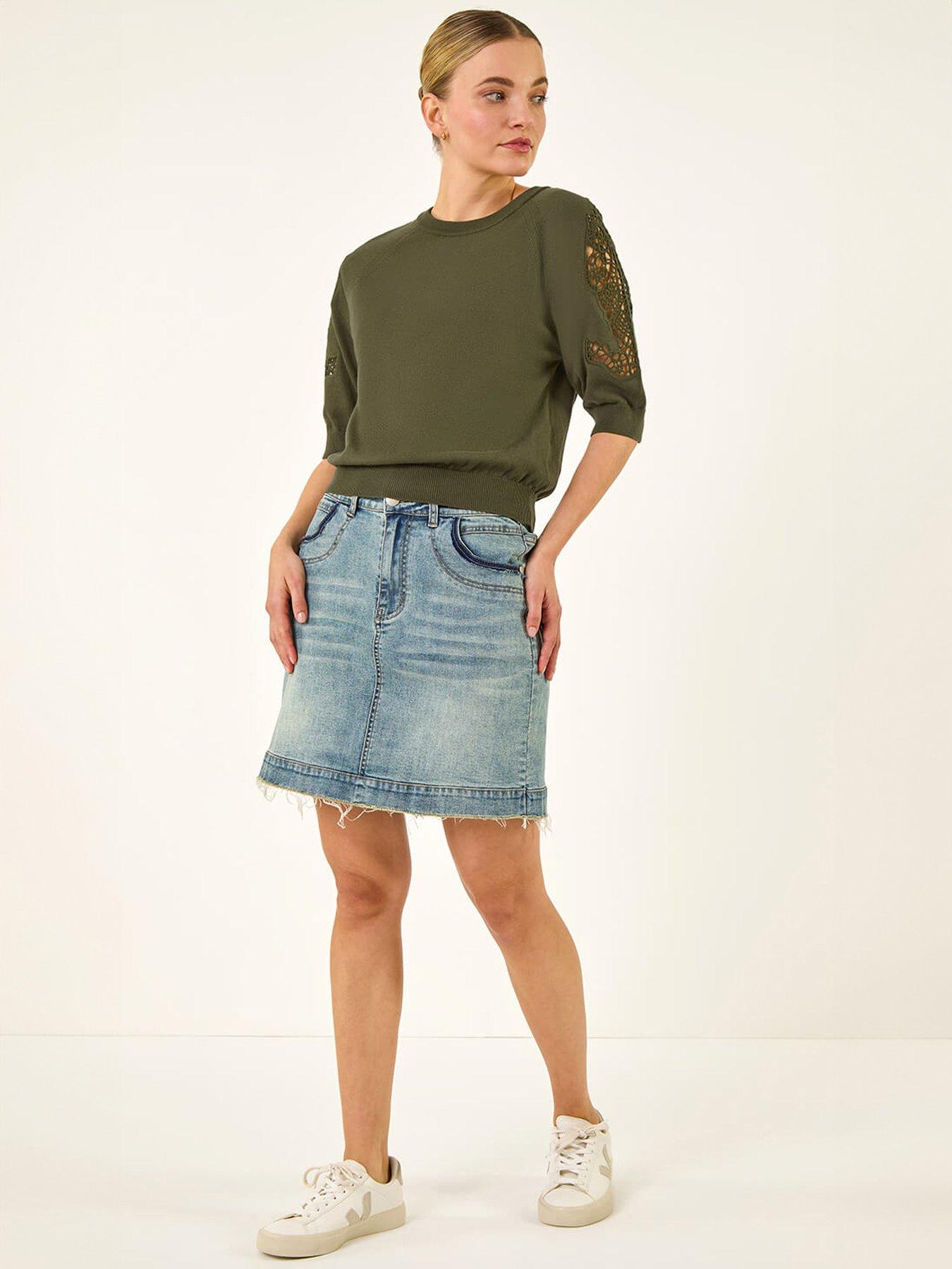  image of roman-dusk-crochet-sleeve-knit-top