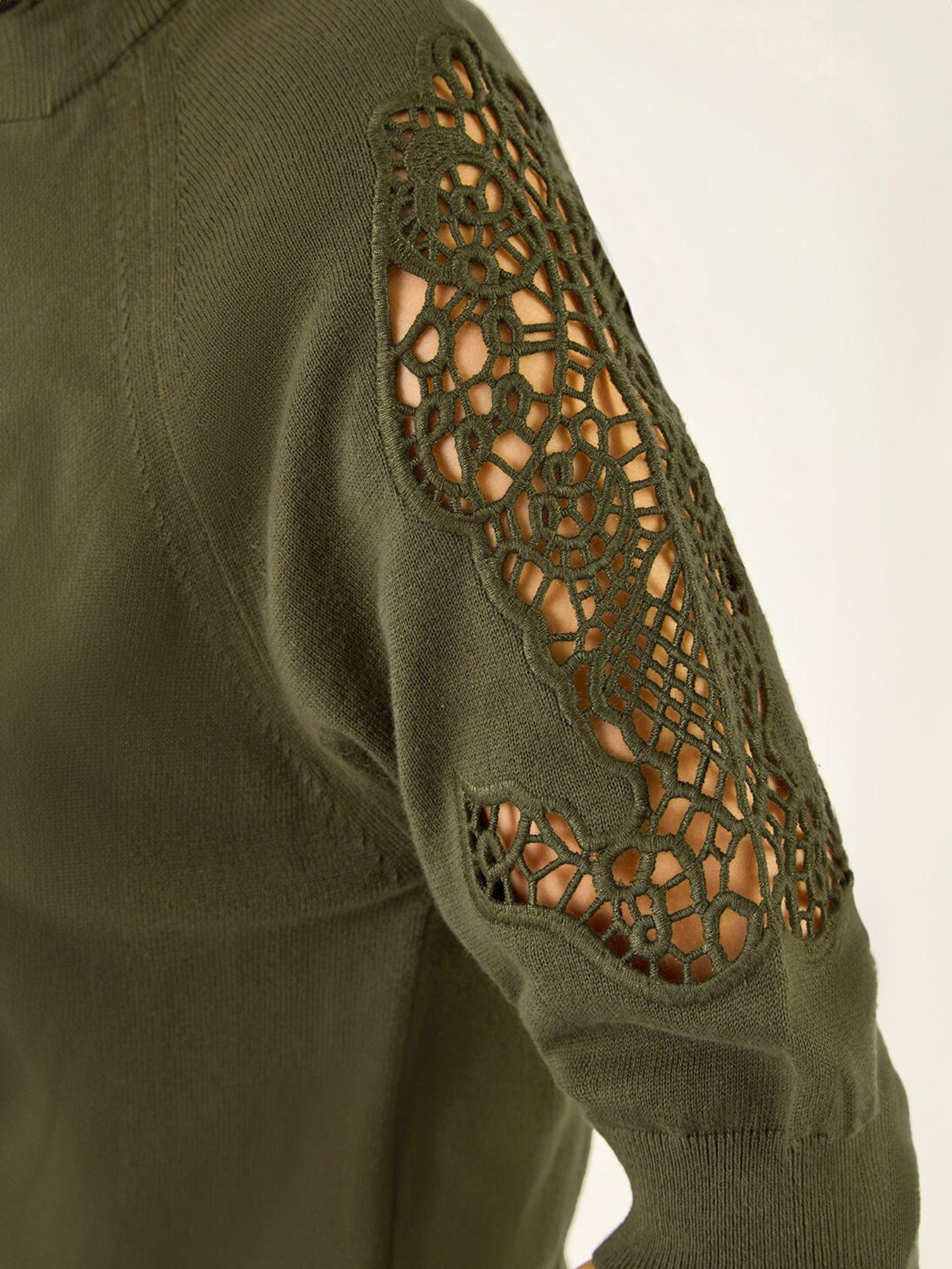  image of roman-dusk-crochet-sleeve-knit-top