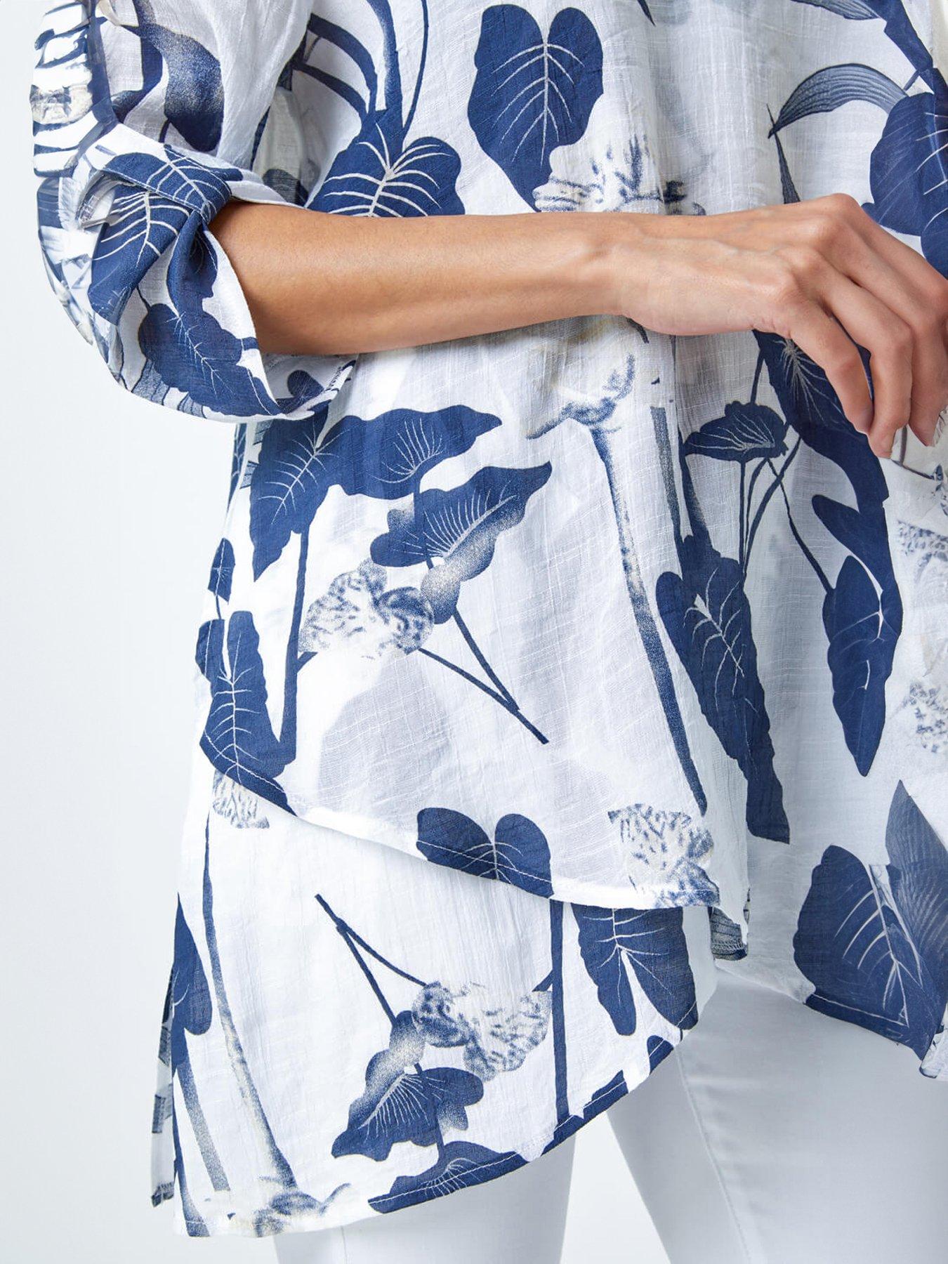 Image 5 of 5 of Roman Palm Print Wrap Hem Tunic Top