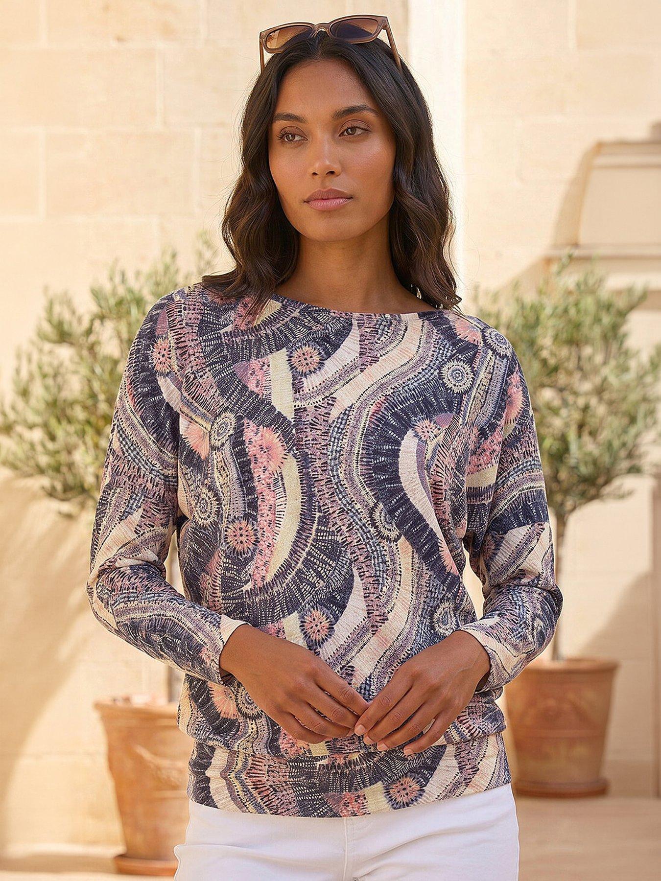 Roman Abstract Print Banded Hem Stretch Top