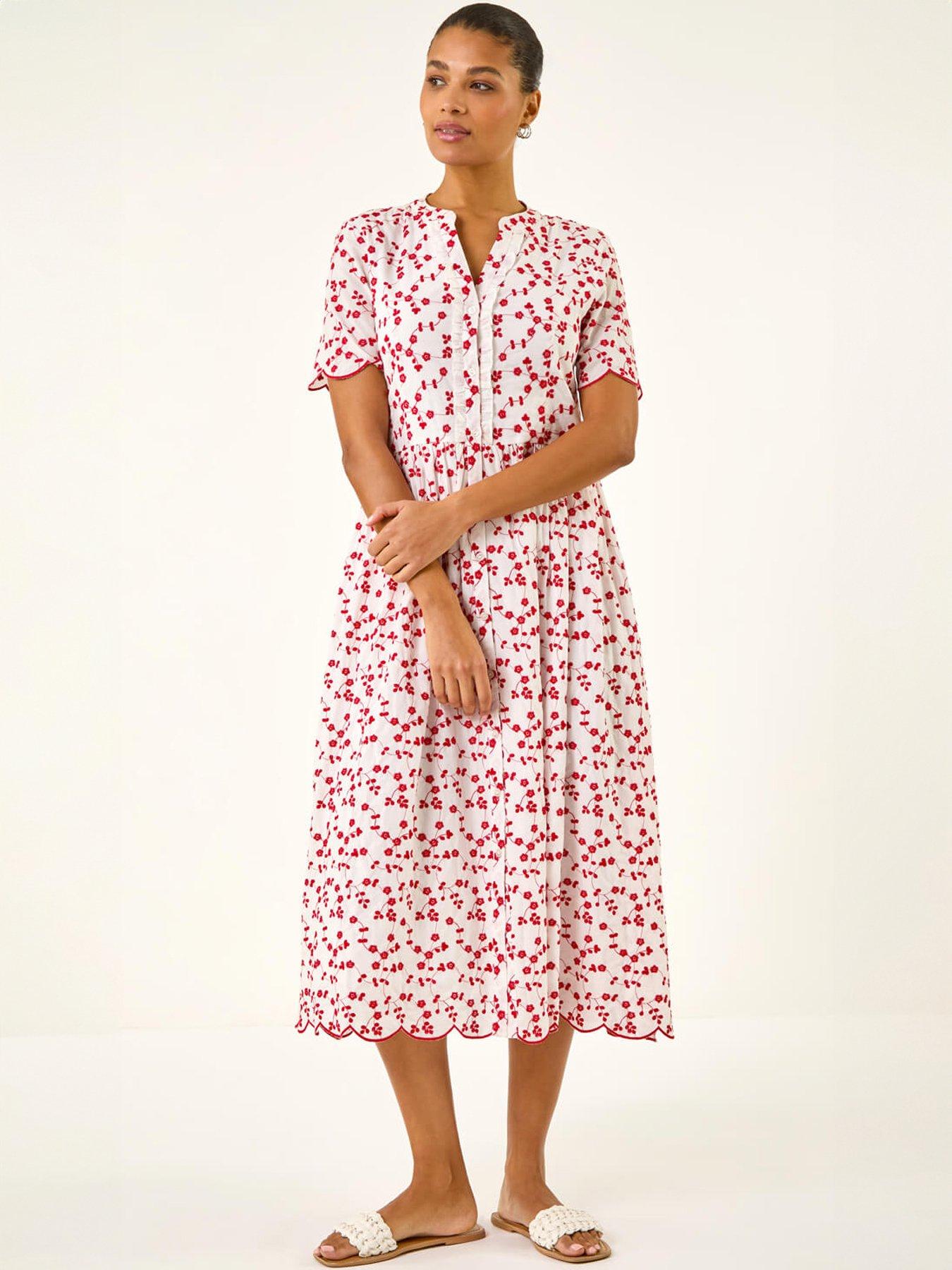 Roman Embroidered Buttoned Midi Dress