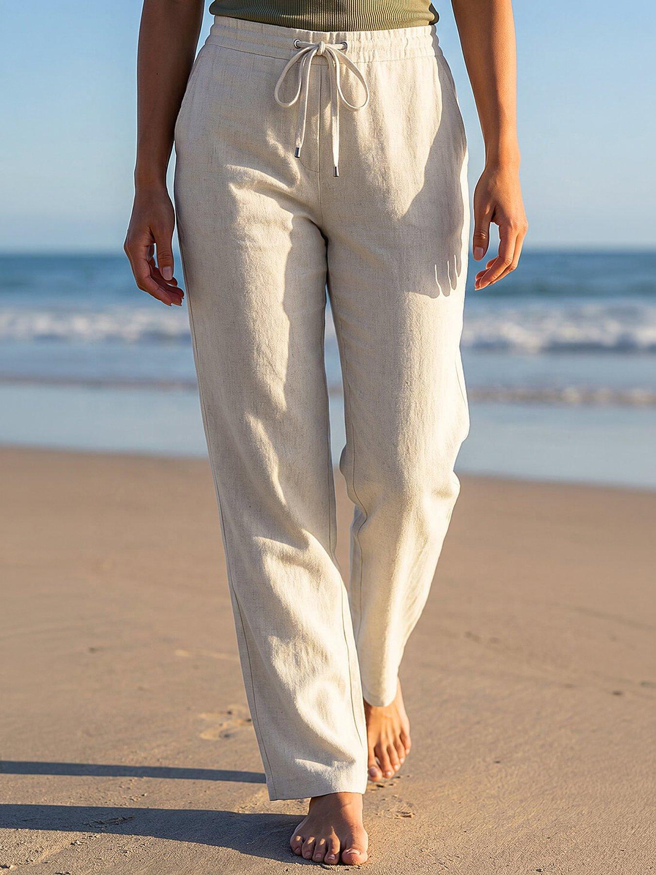 Roman Petite Linen Mix Tie Front Trousers