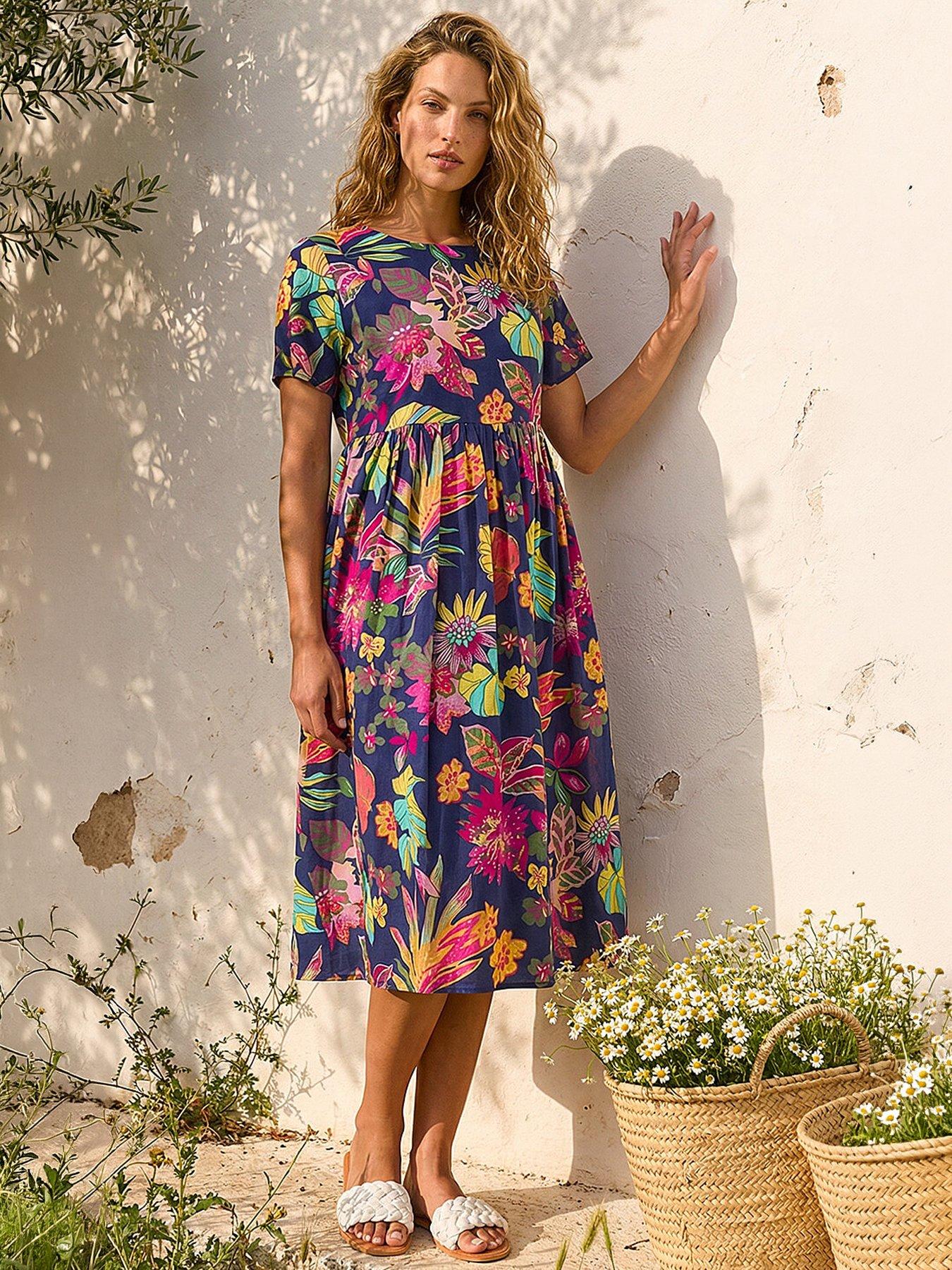 Roman Floral Print Smock Midi Dress
