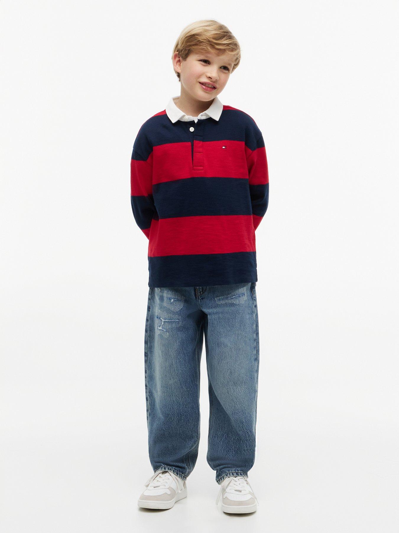 Image 7 of 7 of Tommy Hilfiger Regular Fit Stripe Long Sleeve Polo Shirt - Primary Red Stripe