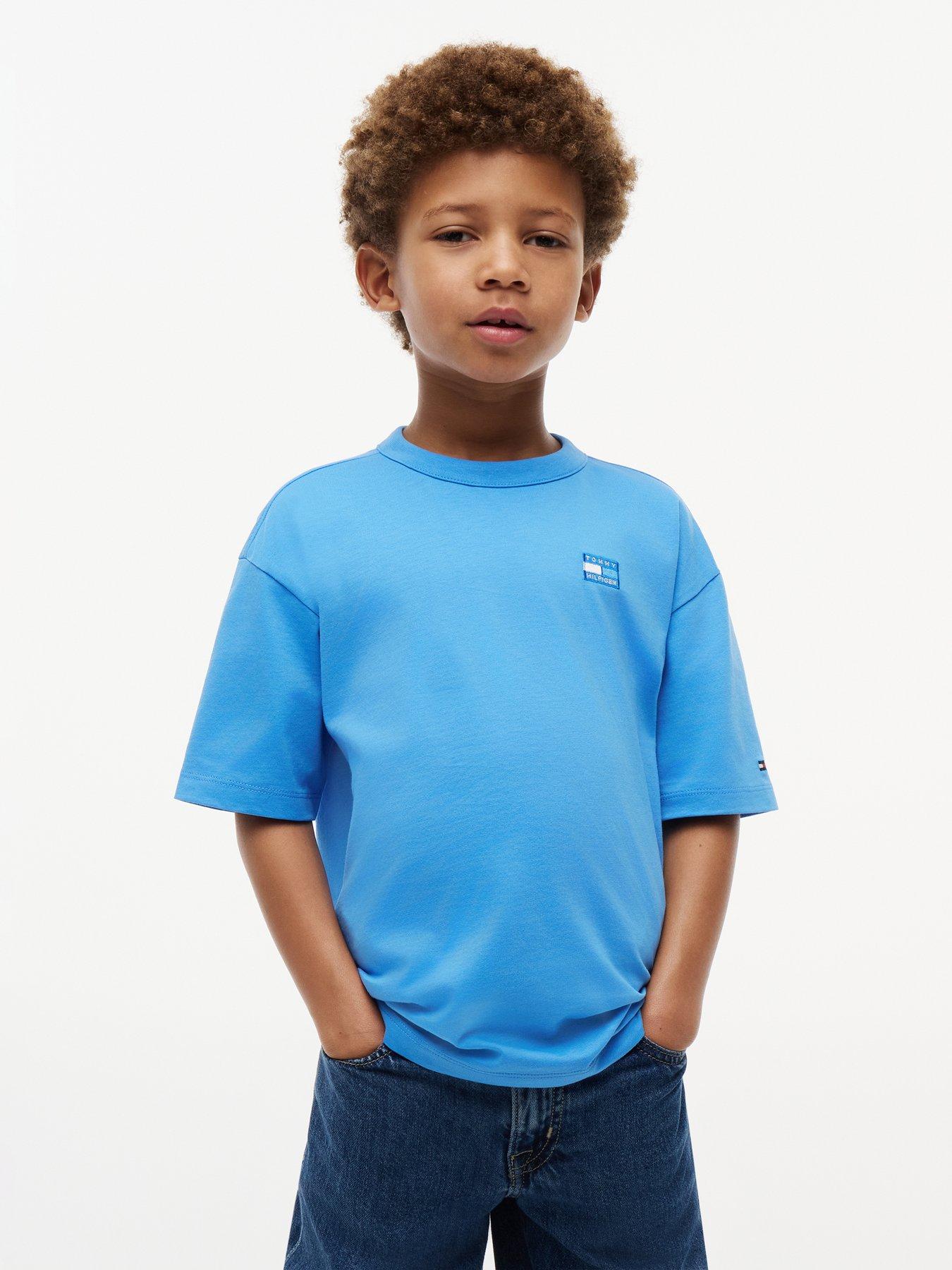 Tommy Hilfiger Boys Tonal Flag Graphic Short Sleeve T-Shirt - Blue