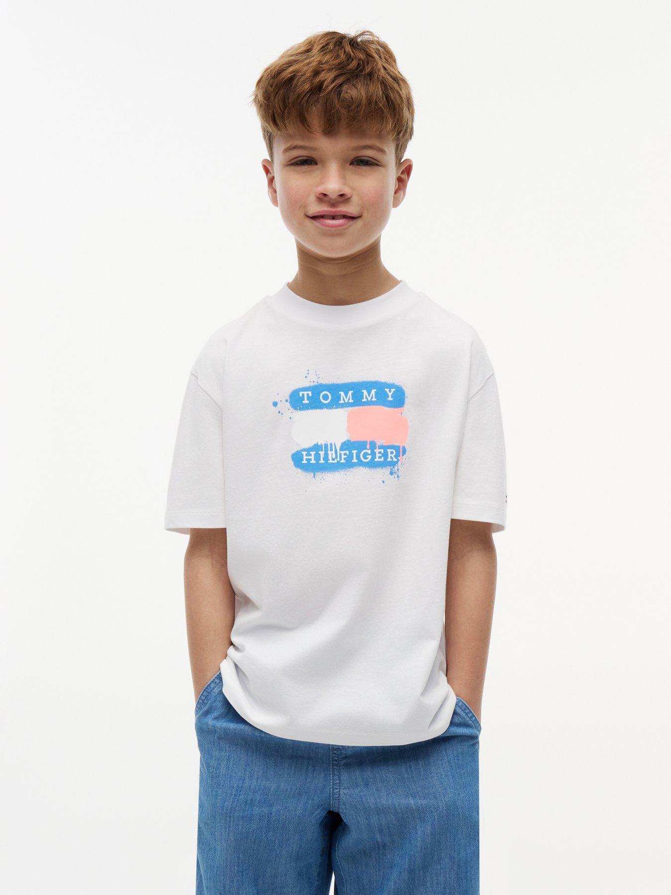 Tommy Hilfiger Boys Flag Graffiti Short Sleeve T-Shirt - White