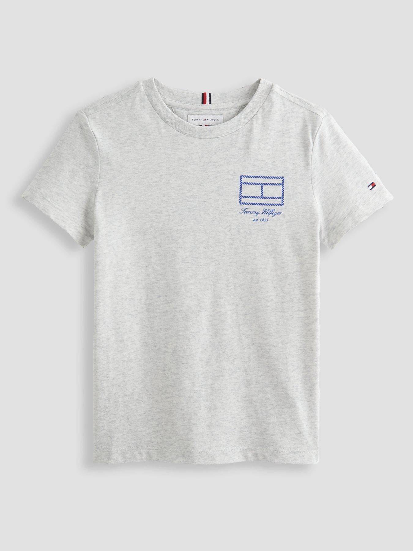 Image 2 of 7 of Tommy Hilfiger Outline Flag Logo Jersey T-Shirt - Light Grey Heather