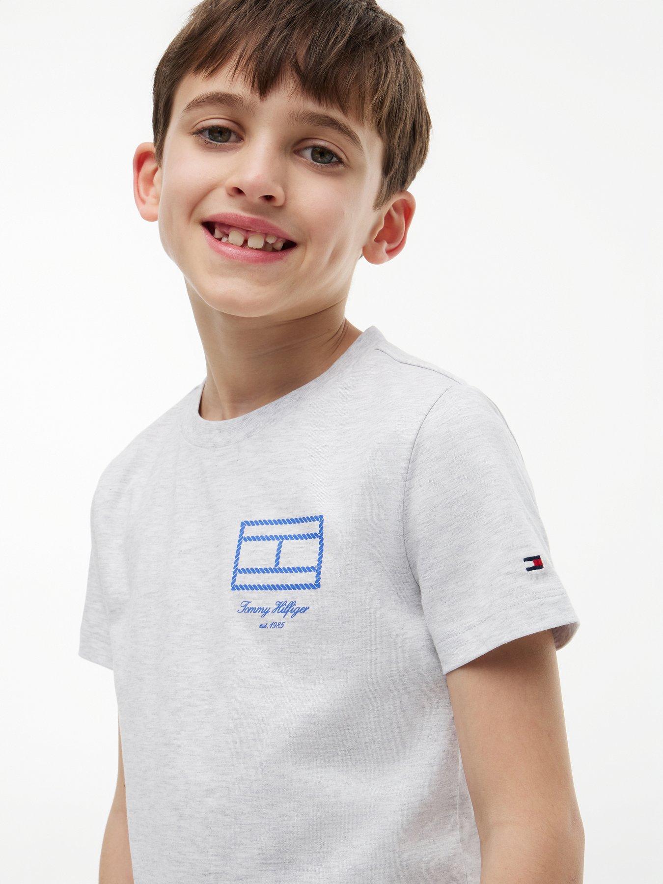 Image 7 of 7 of Tommy Hilfiger Outline Flag Logo Jersey T-Shirt - Light Grey Heather